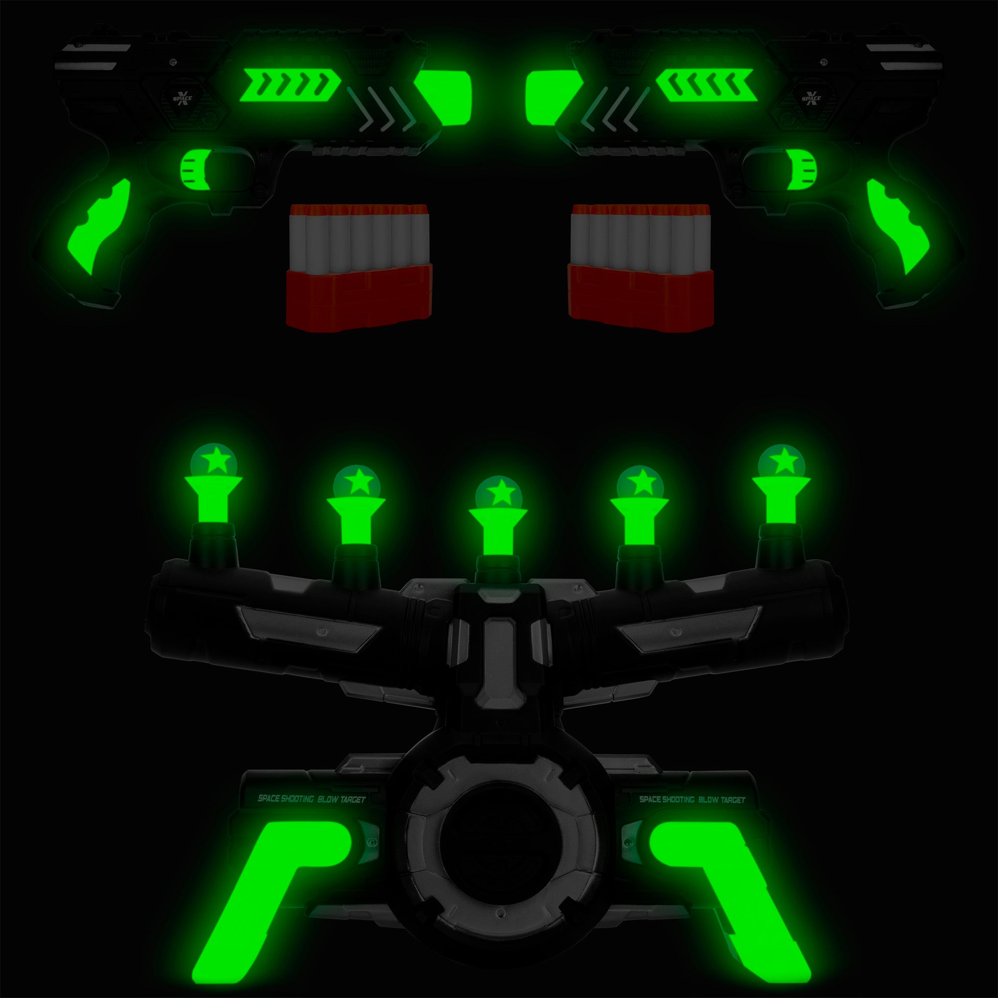 Glow-in-the-Dark Floating Target & Blaster Set w/ 24 Darts, 20 Targets