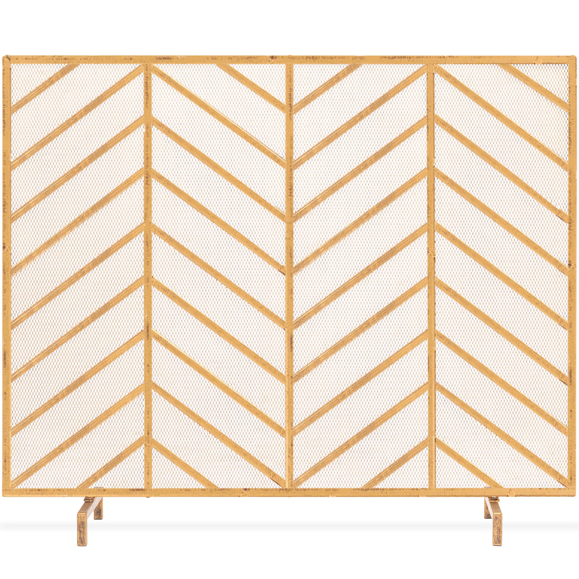Single Panel Iron Chevron Fireplace Screen w Antique Finish 38x31in