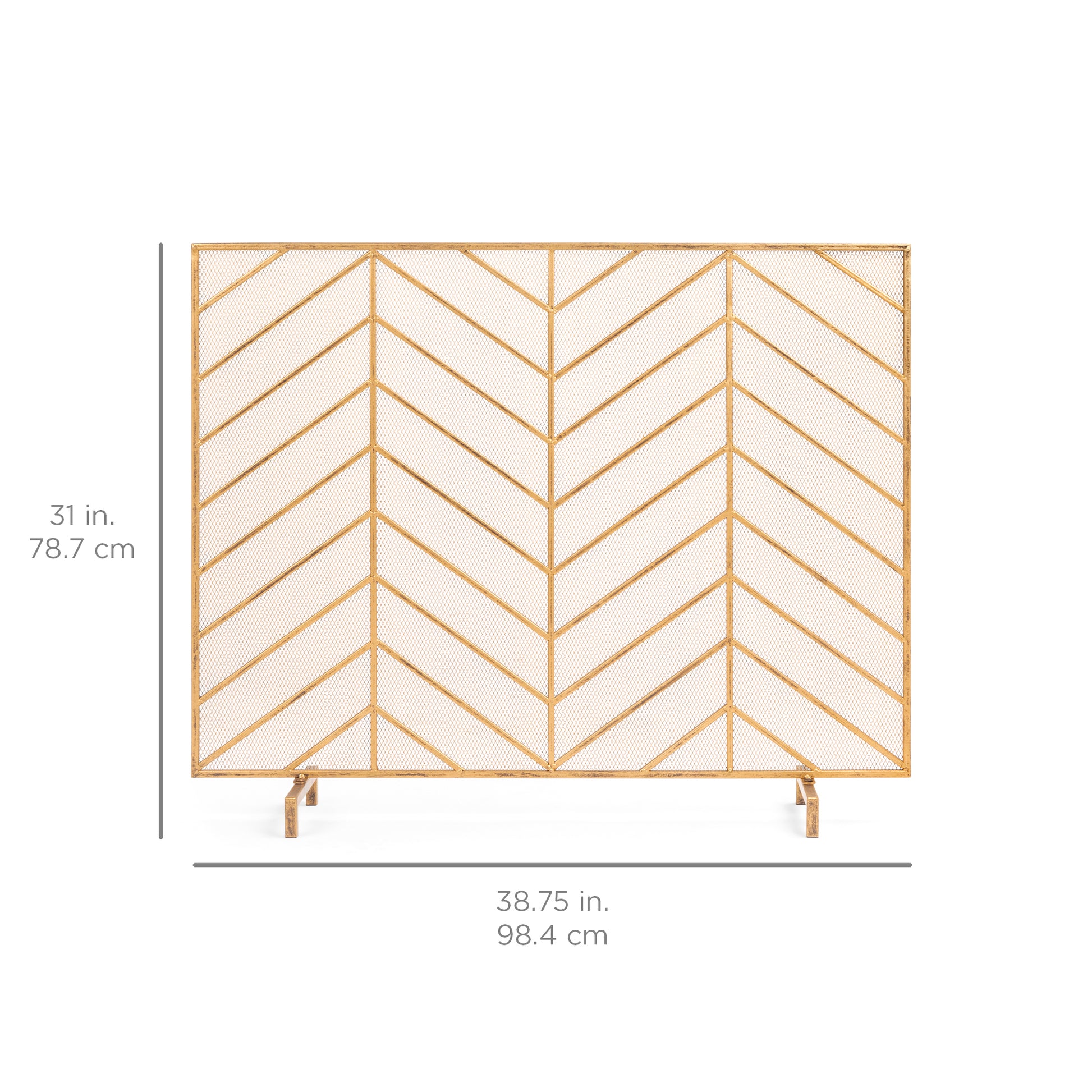 Single Panel Iron Chevron Fireplace Screen w/ Antique Finish - 38x31in