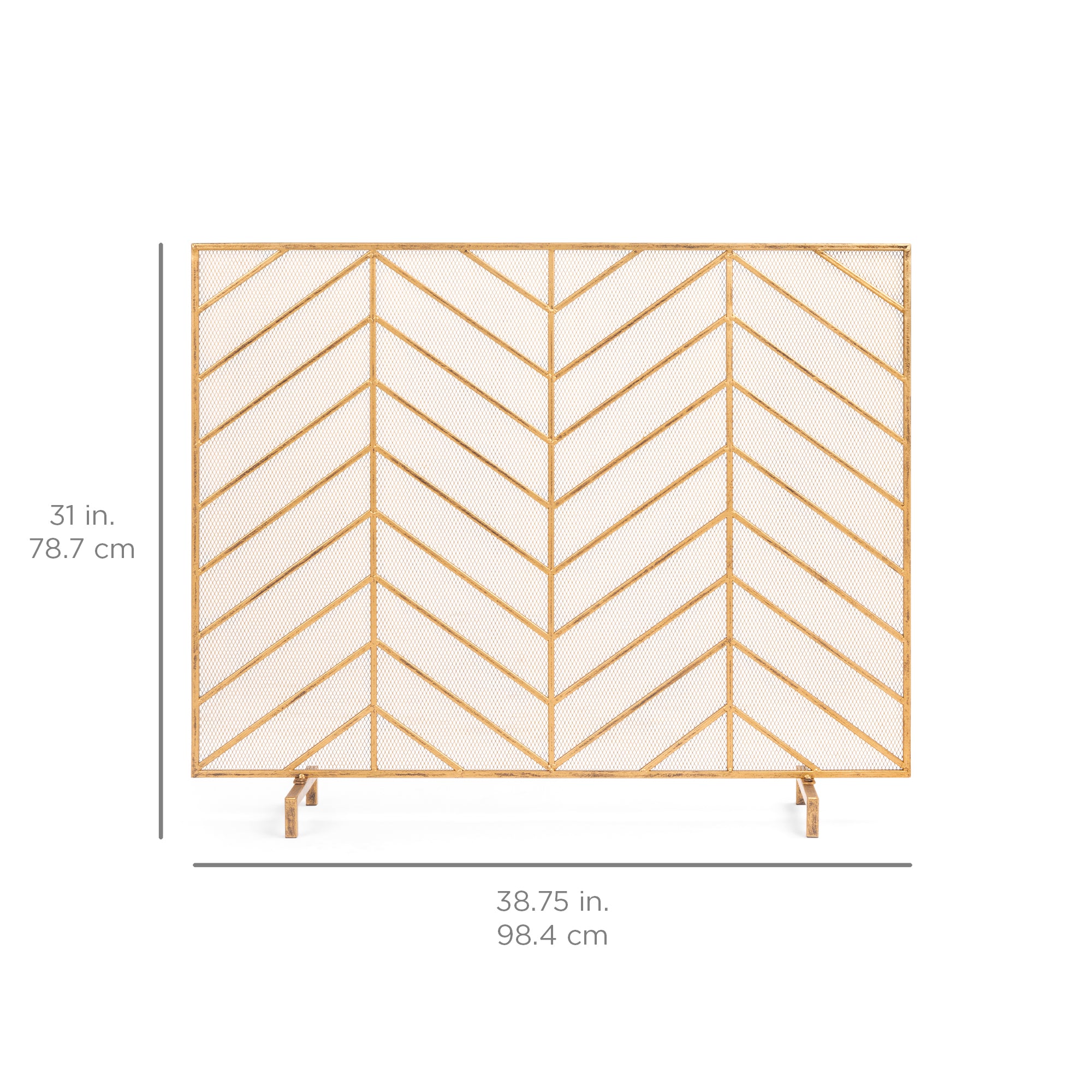 Single Panel Iron Chevron Fireplace Screen w/ Antique Finish - 38x31in