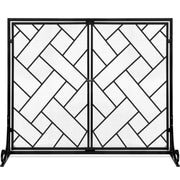 2-Panel Wrought Iron Geometric Fireplace Screen w/ Magnetic Doors - 44x33in
