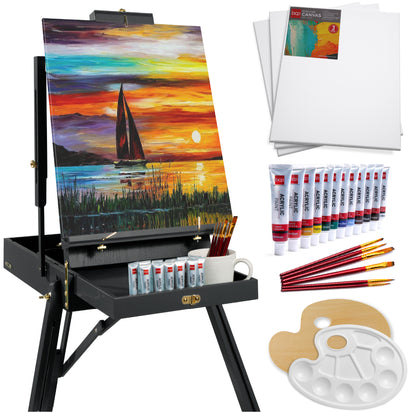 29-Piece Acrylic Paint Set, Painting Supplies Kit with Tabletop Sketch Box  Easel