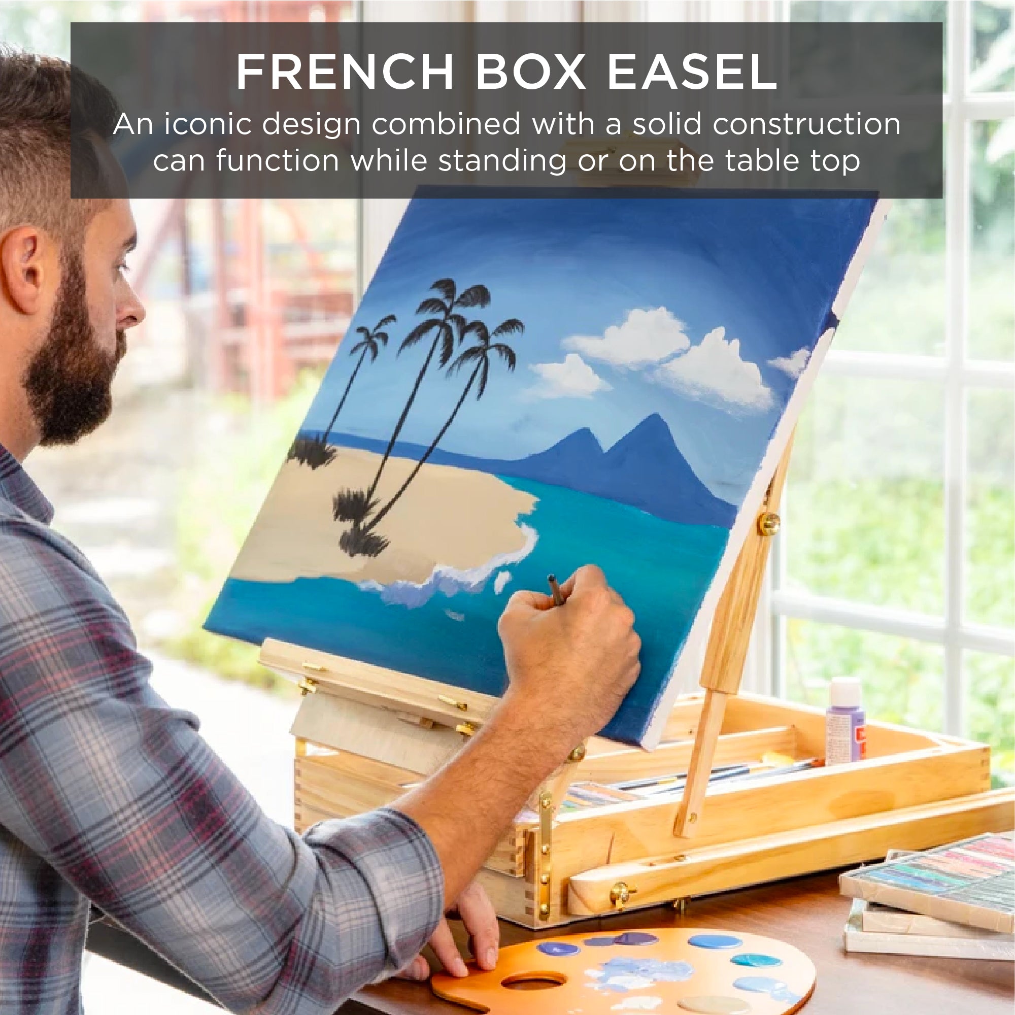 Mallofusa French Easel Wooden Sketch Box Portable Folding Foldable Durable  Art Easel Outdoor Indoor Artist Painters Tripod