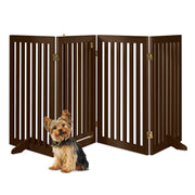 31.5in 4-Panel Freestanding Wooden Pet Gate w/ Door, Support Feet