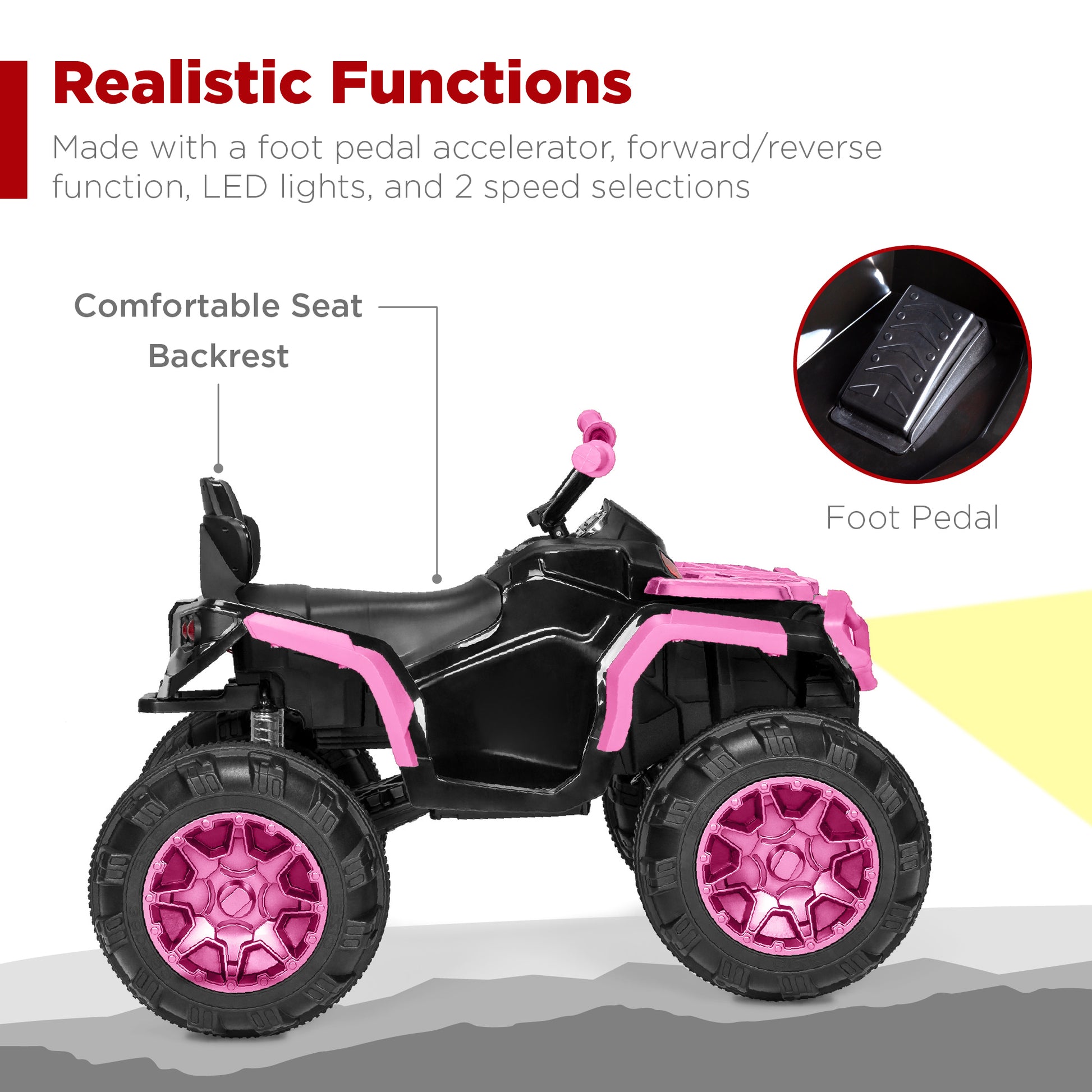 Best Choice Products 12V Kids 4-Wheeler ATV Quad Ride On Car Toy with 3.7mph Max, LED Headlights, AUX Jack, Radio