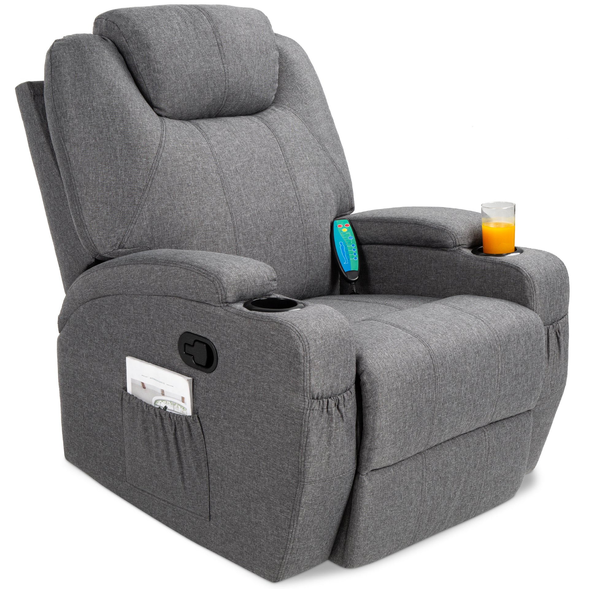 Linen Fabric Swivel Massage Recliner Chair w/ Remote Control, 5 Modes –  Best Choice Products