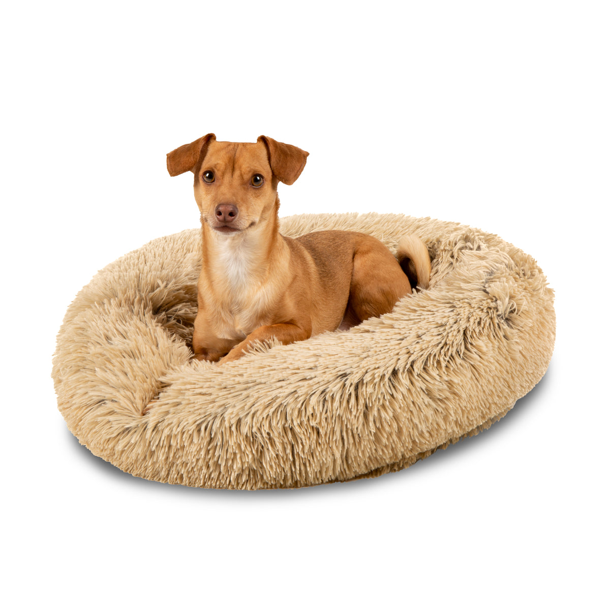 Self Warming Shag Fur Calming Pet Bed w Water Resistant Lining
