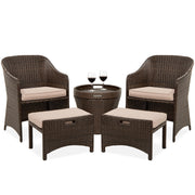 5-Piece Outdoor Wicker Bistro Set w/ Side Storage Table, No Assembly