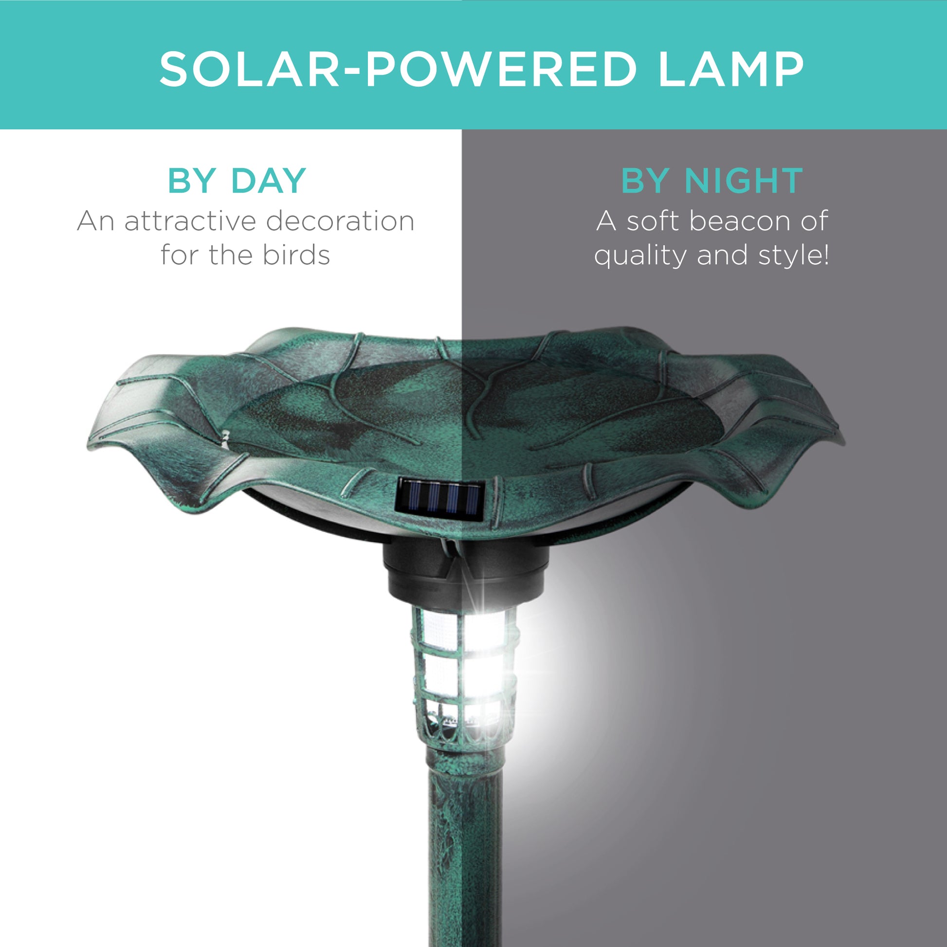 Solar Lighted Bird Bath w/ Planter