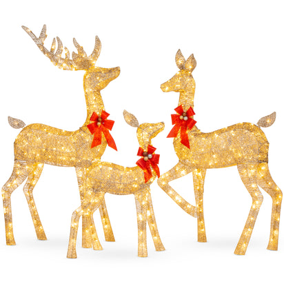 3 Piece Pre-Lit Holiday Twinkling Deer Family