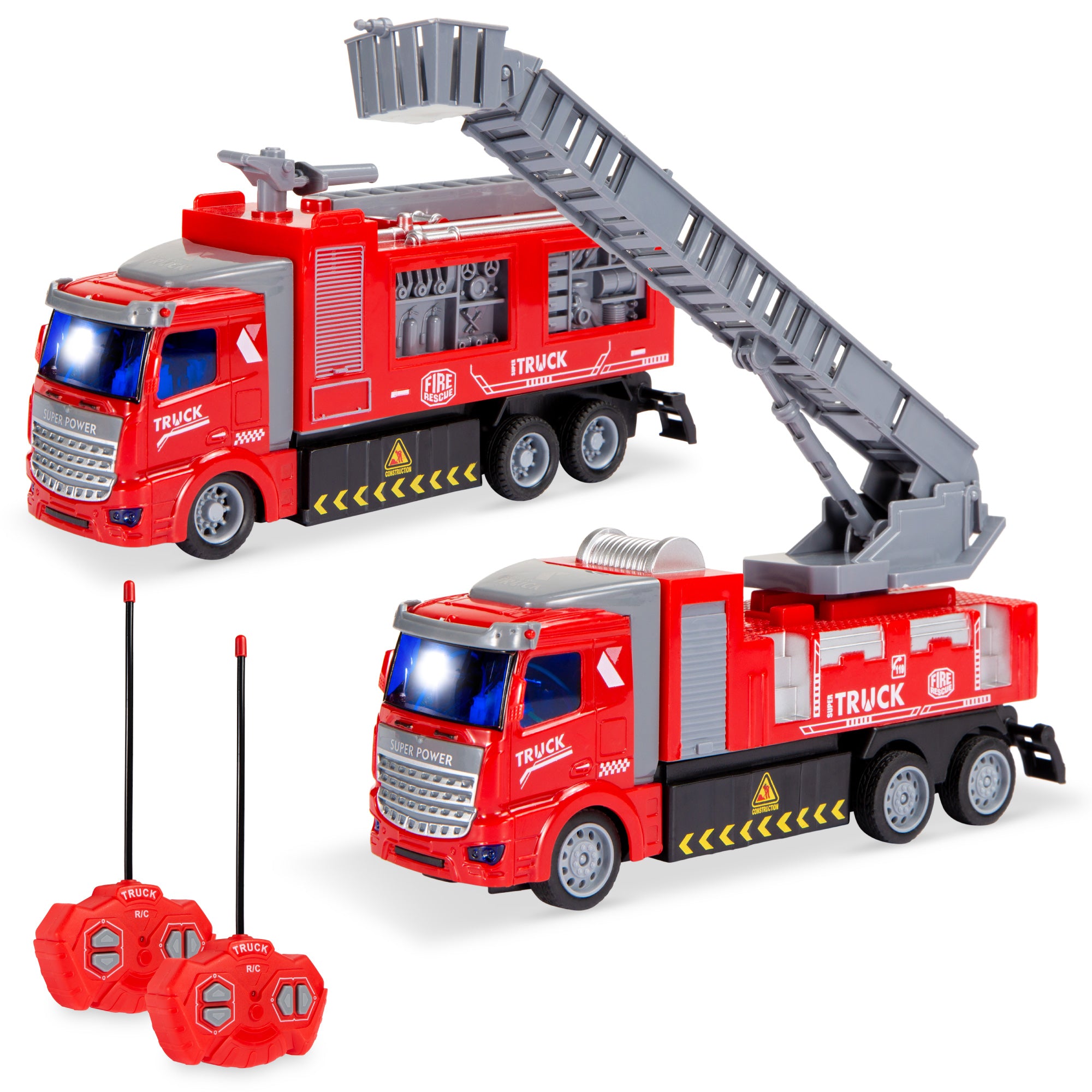 2-Pack Remote Control RC (Same Frequency) Fire Trucks w/ LED