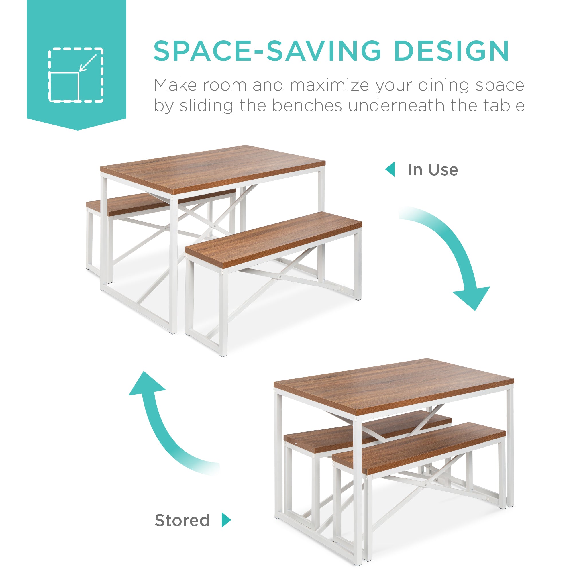 3-Piece Bench Style Dining Furniture Set - Thumbnail 2