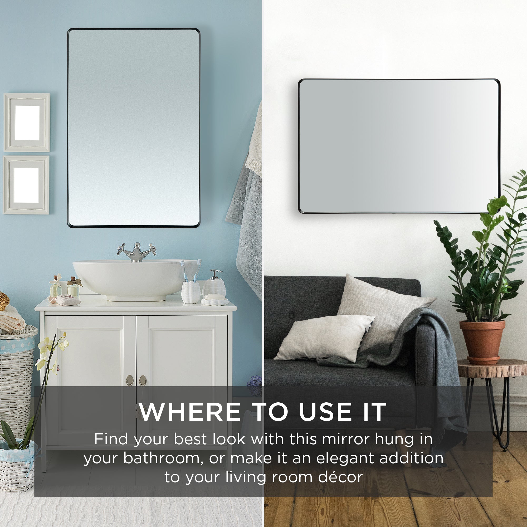 2-Way Rectangle Wall Mirror w/ Rounded Corners, Anti-Blast Film - 24x3 –  Best Choice Products