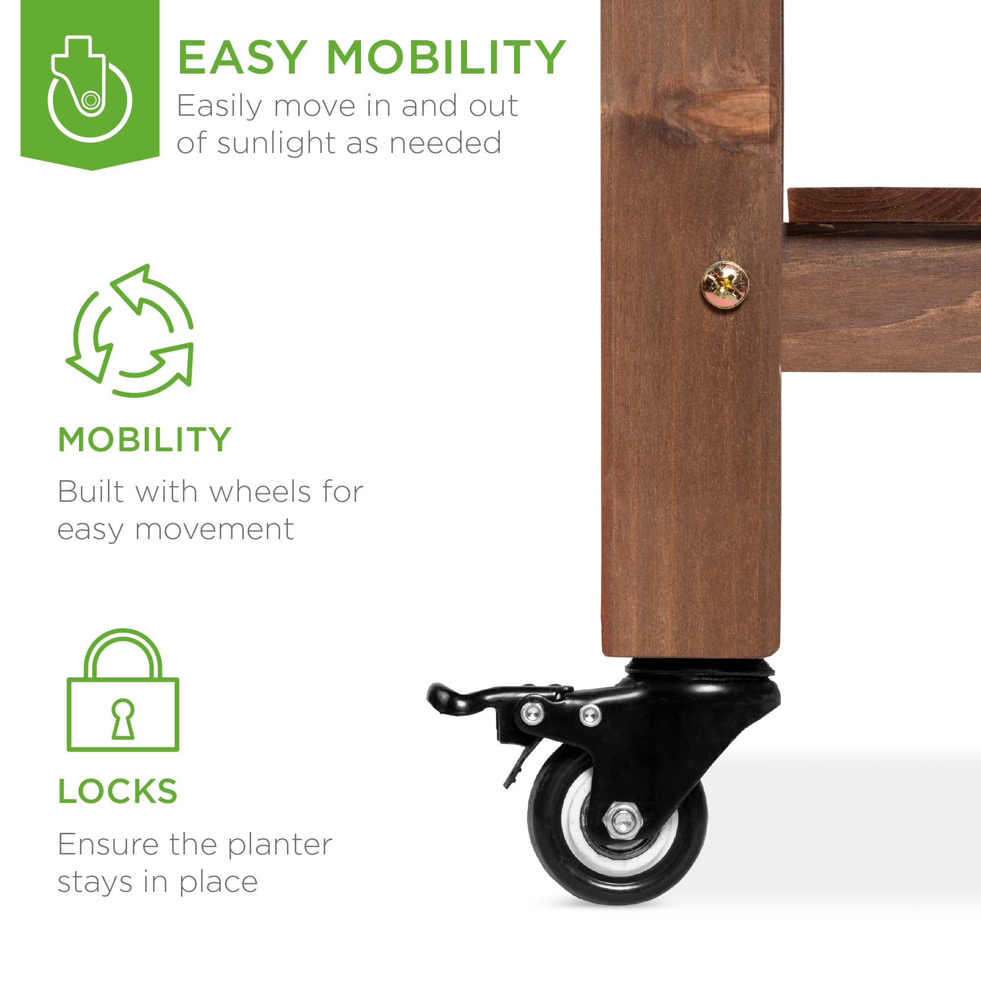 Pre-Stained Mobile Raised Garden Bed Elevated Wood Planter Stand 57x20x33in