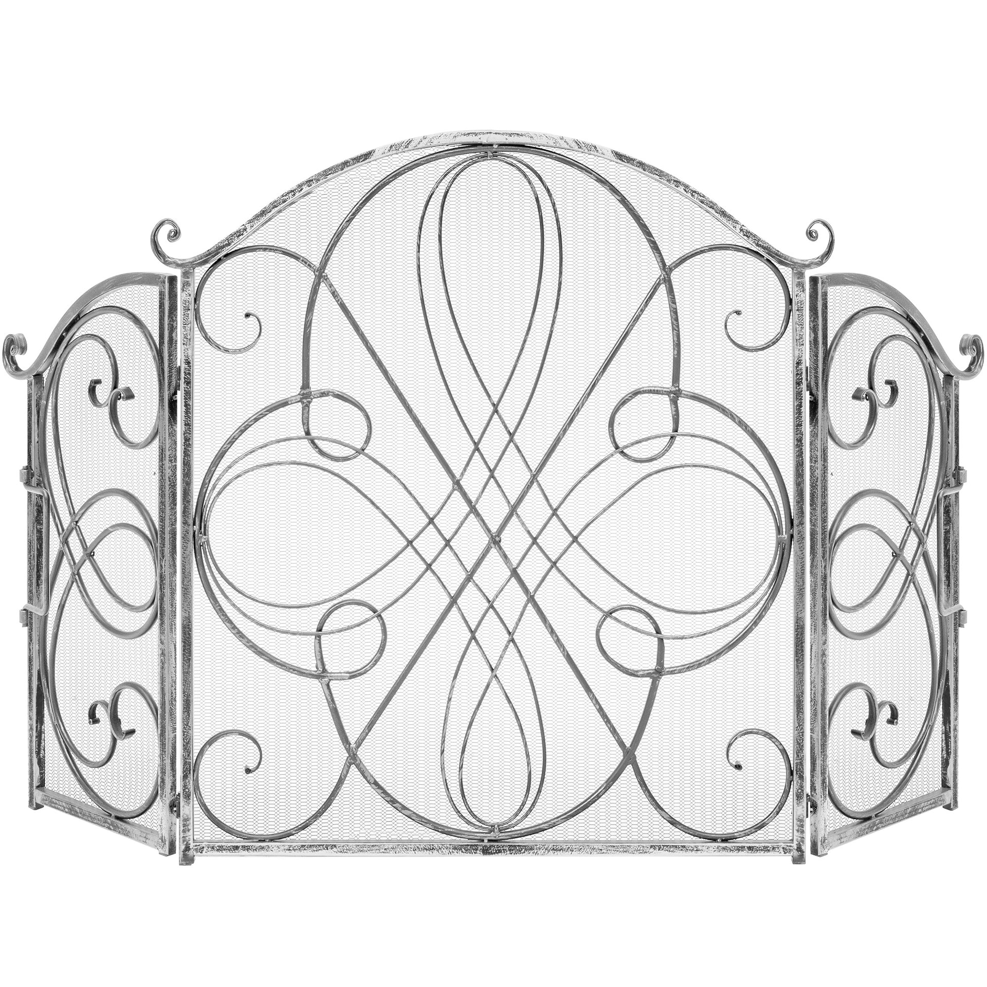 3 Panel Wrought Iron Metal Fireplace Screen Cover w Scroll Design 55x33in