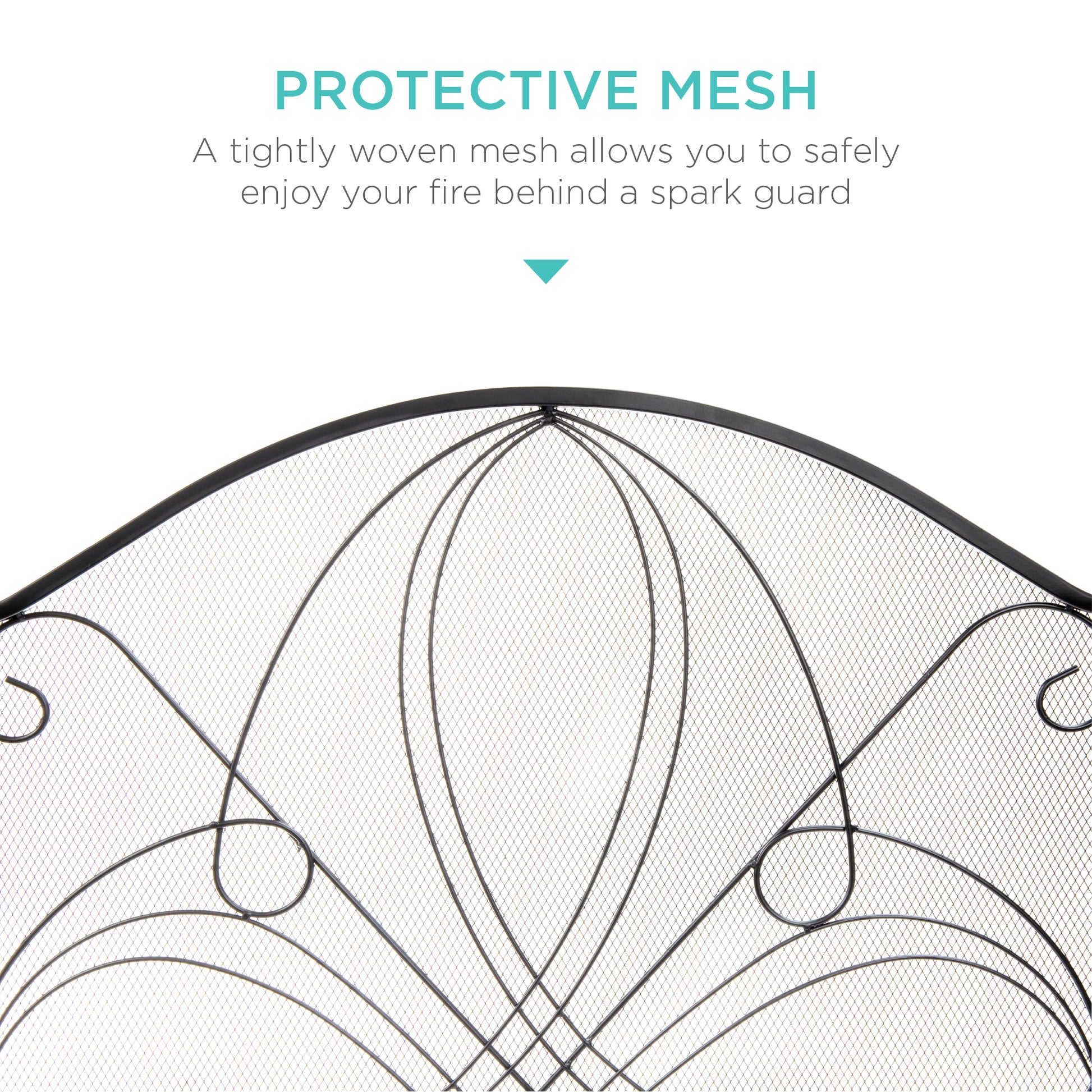 3-Panel Wrought Iron Metal Fireplace Screen Cover w/ Scroll Design - 55x33in