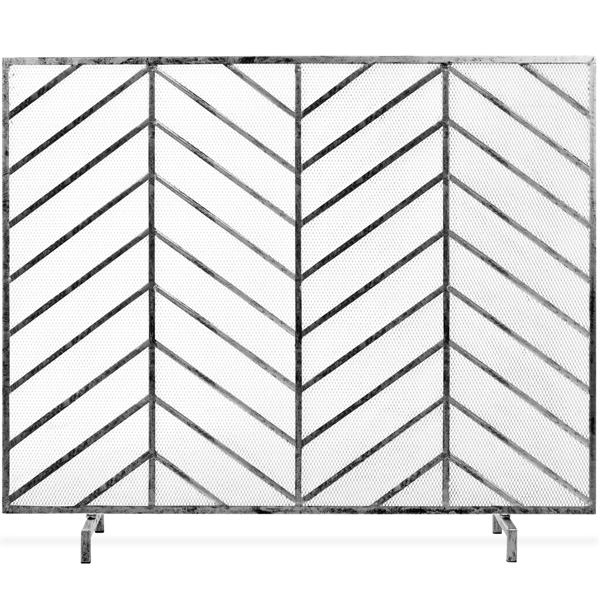 Single Panel Iron Chevron Fireplace Screen w/ Antique Finish - 38x31in