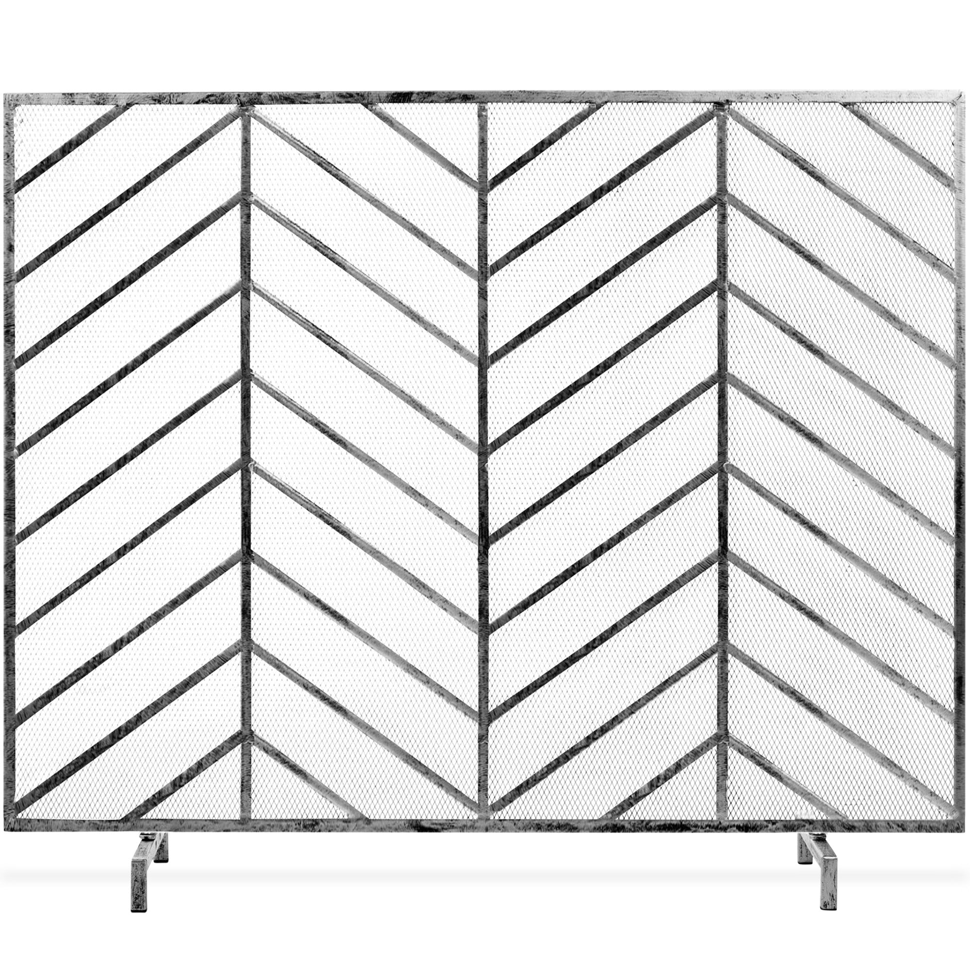 Single Panel Iron Chevron Fireplace Screen w/ Antique Finish - 38x31in