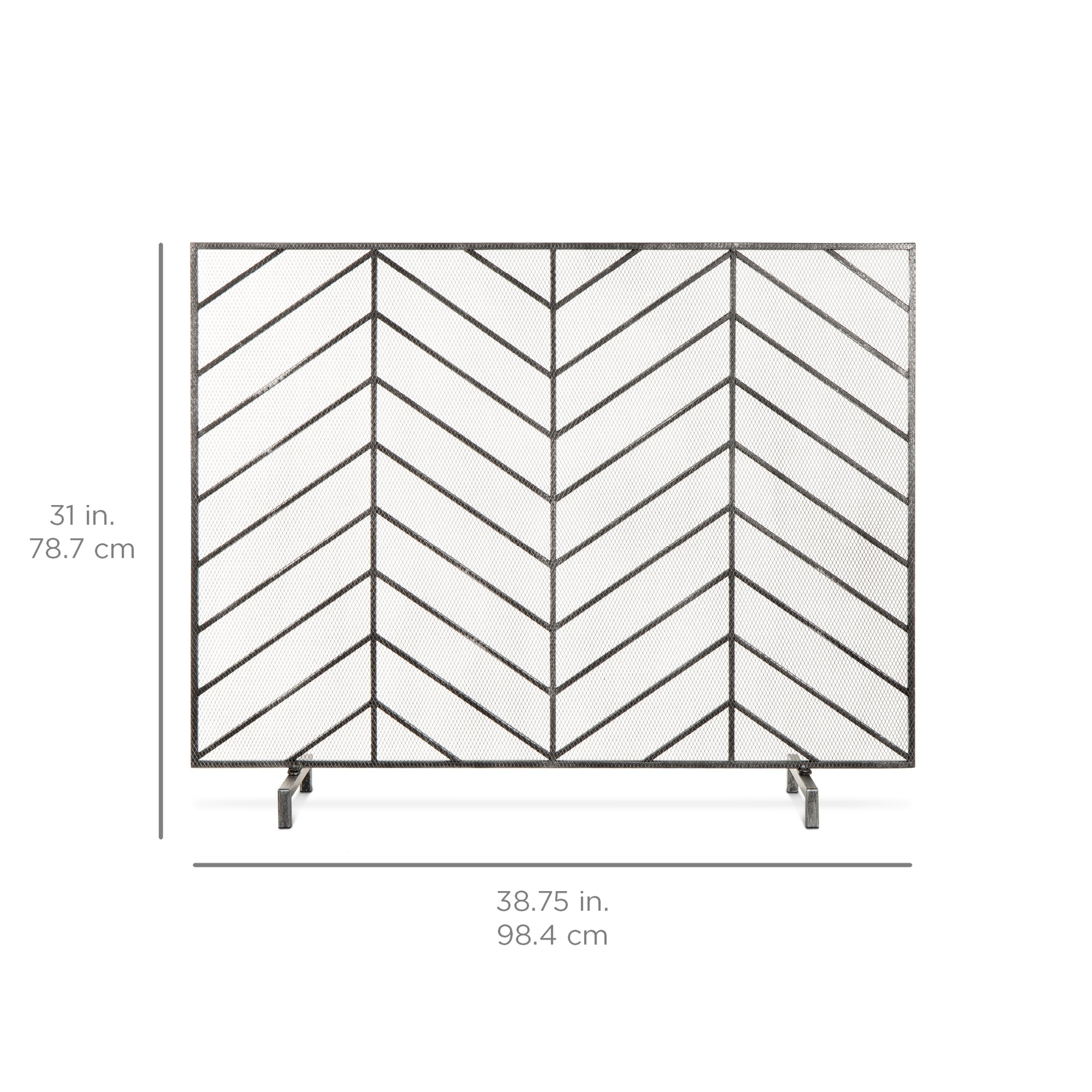 Single Panel Iron Chevron Fireplace Screen w/ Antique Finish - 38x31in