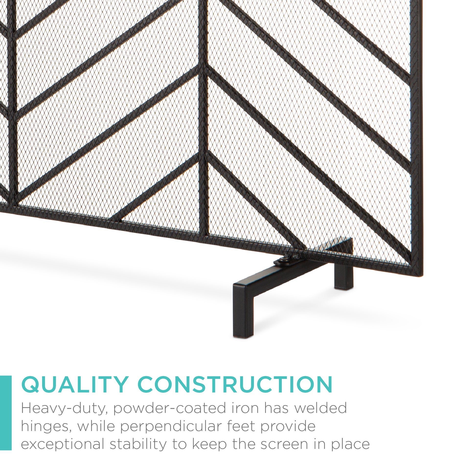 Single Panel Iron Chevron Fireplace Screen w/ Antique Finish - 38x31in