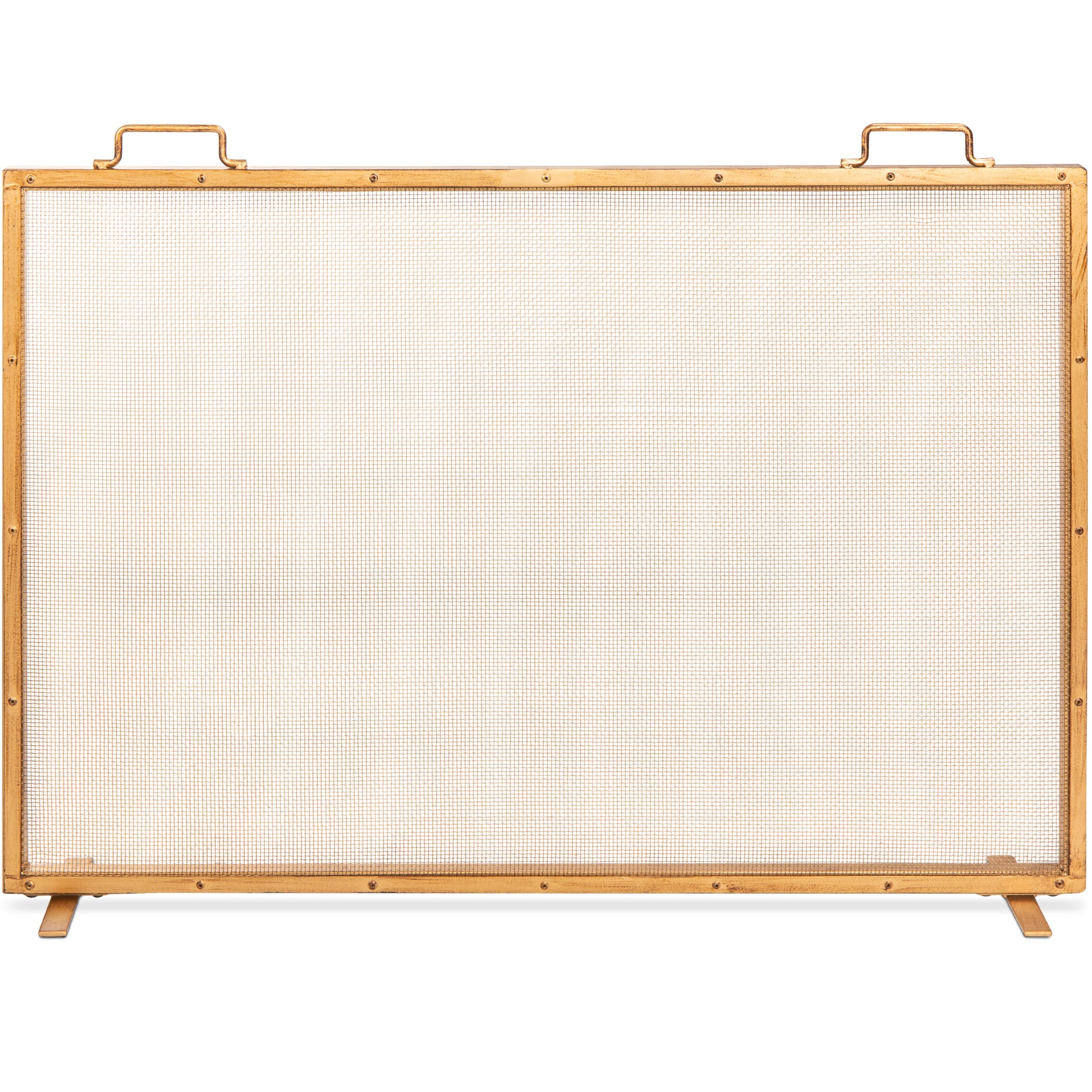 Single Panel Handcrafted Steel Mesh Fireplace Screen w/ Handles - 38x27in