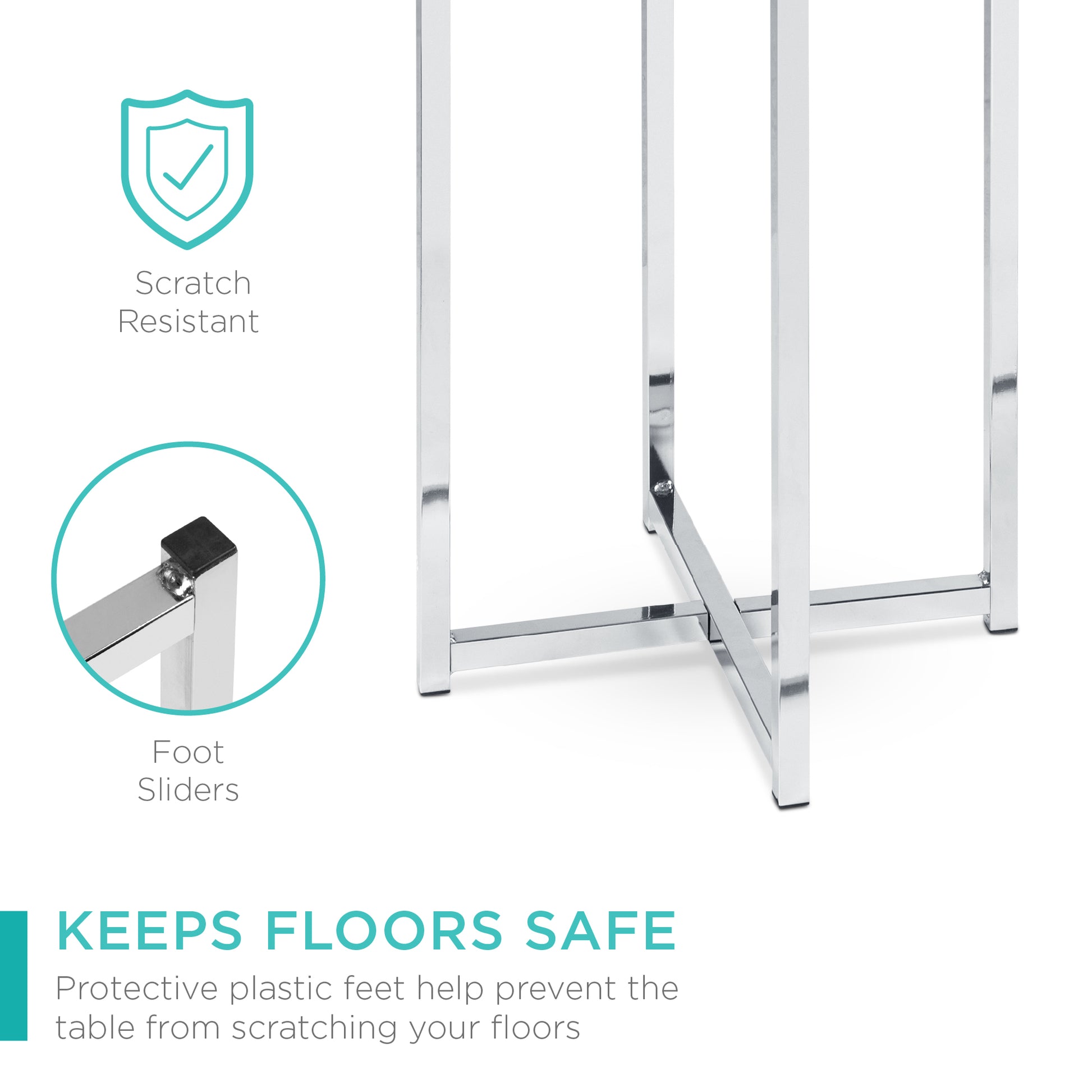 Round Coffee Side Table w/ Faux Marble Top, Metal Frame - 16in