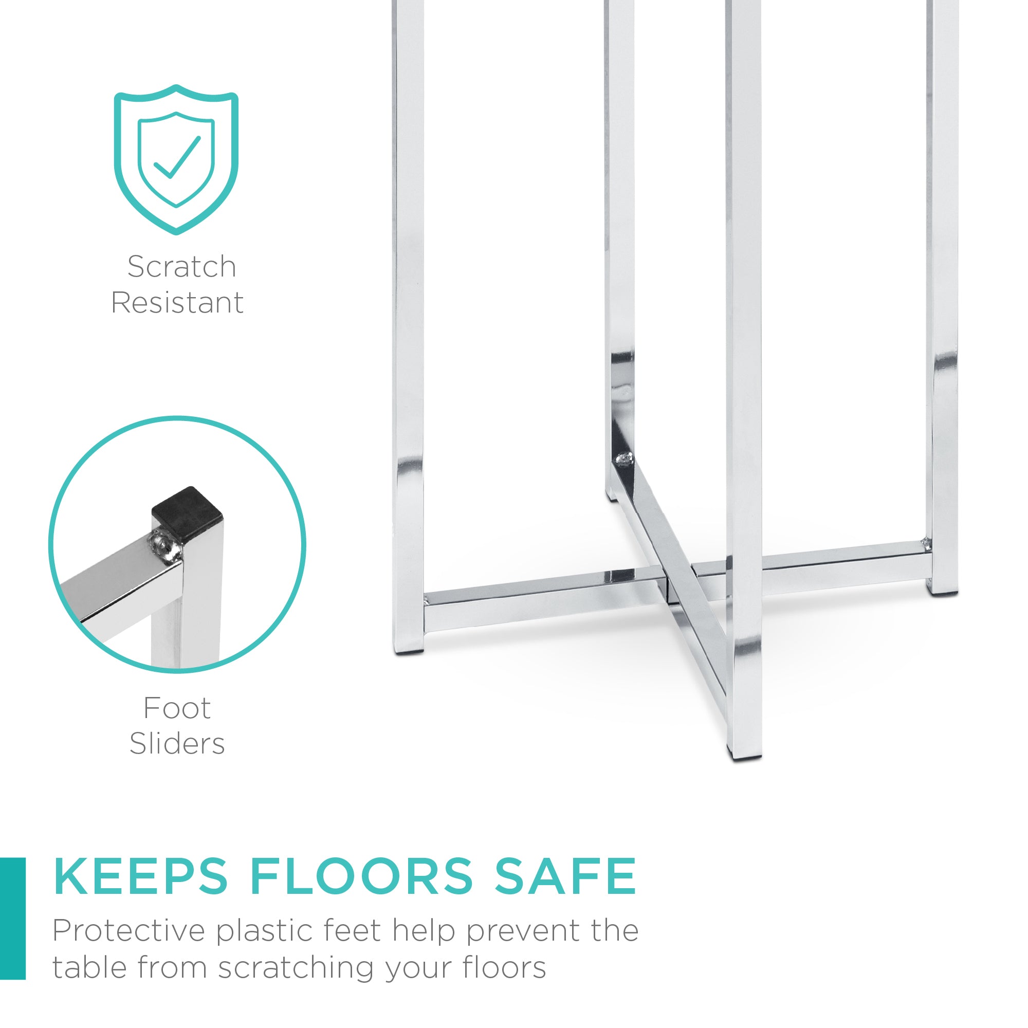 Round Coffee Side Table w/ Faux Marble Top, Metal Frame - 16in