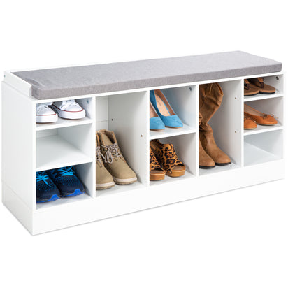 Best Choice Products 46in Shoe Storage Organization Rack Bench for Entryway Bedroom w/ Padded Seat 10 Cubbies - White