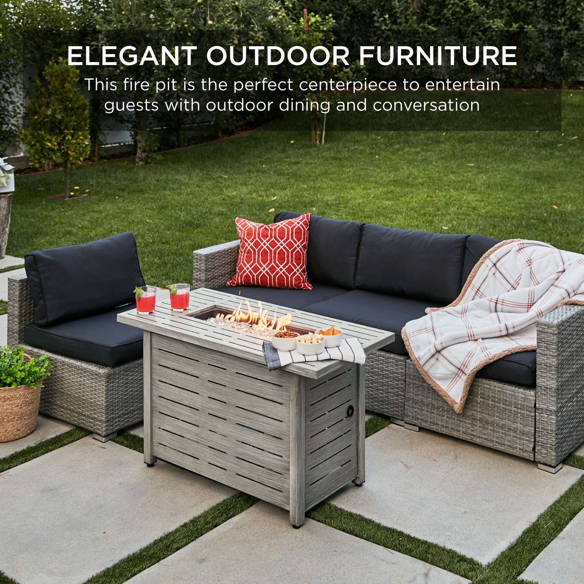 50,000 BTU Steel Propane Gas Fire Pit w/ Auto Ignition - 42in