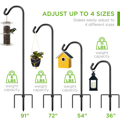 Best Choice Products 91in Set of 2 Shepherd Hooks Outdoor Metal Adjustable Garden Hooks w/ 3-Prong Base - Black