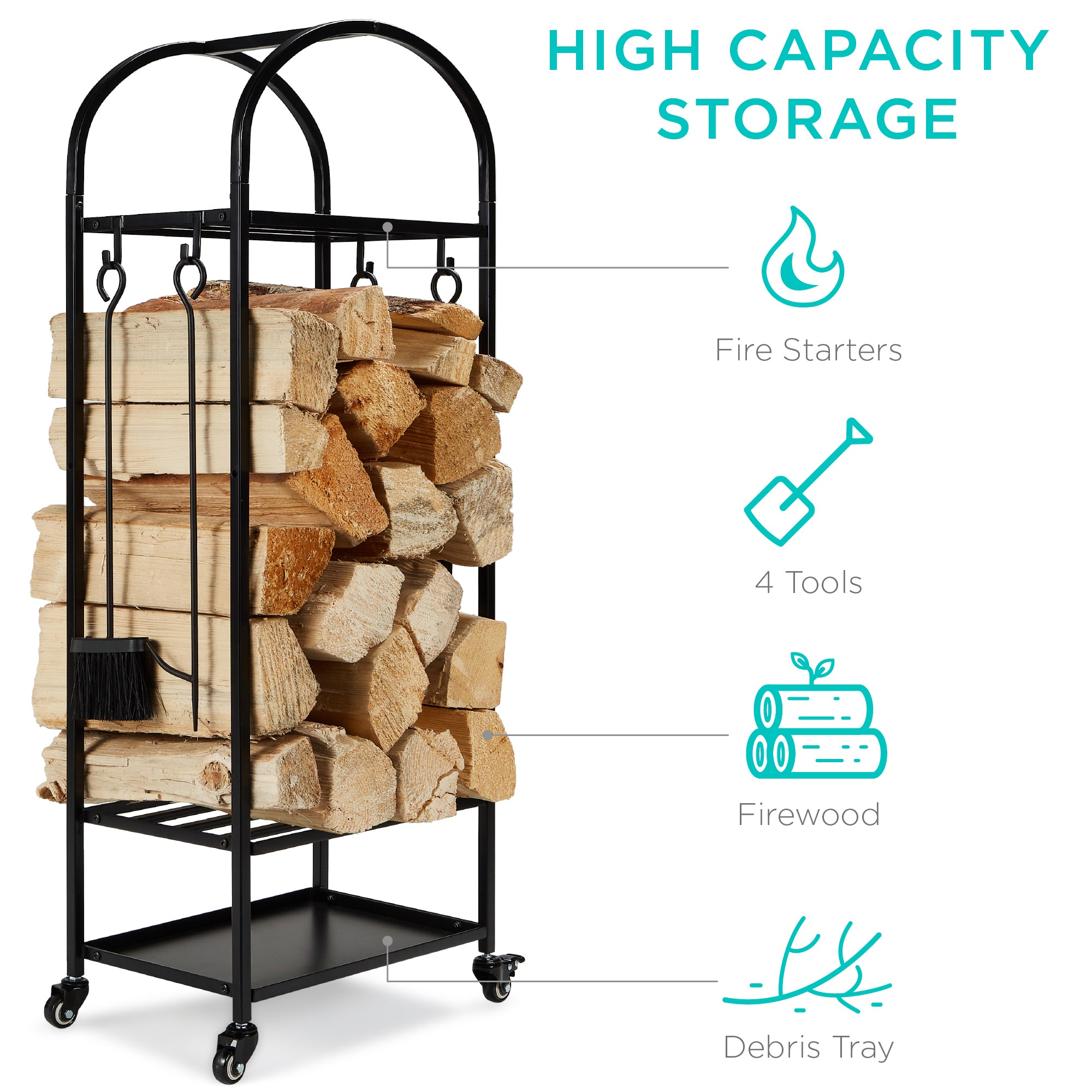 Best Choice Products Indoor/Outdoor Stackable Firewood Log Rack Holder Storage Set, Black