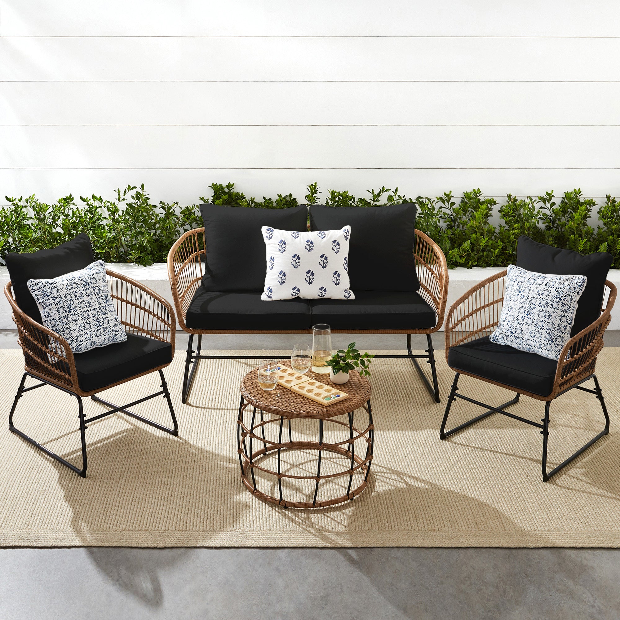 4-Piece Rope Wicker Outdoor Conversation Set w/ Cushions, Table – Best  Choice Products
