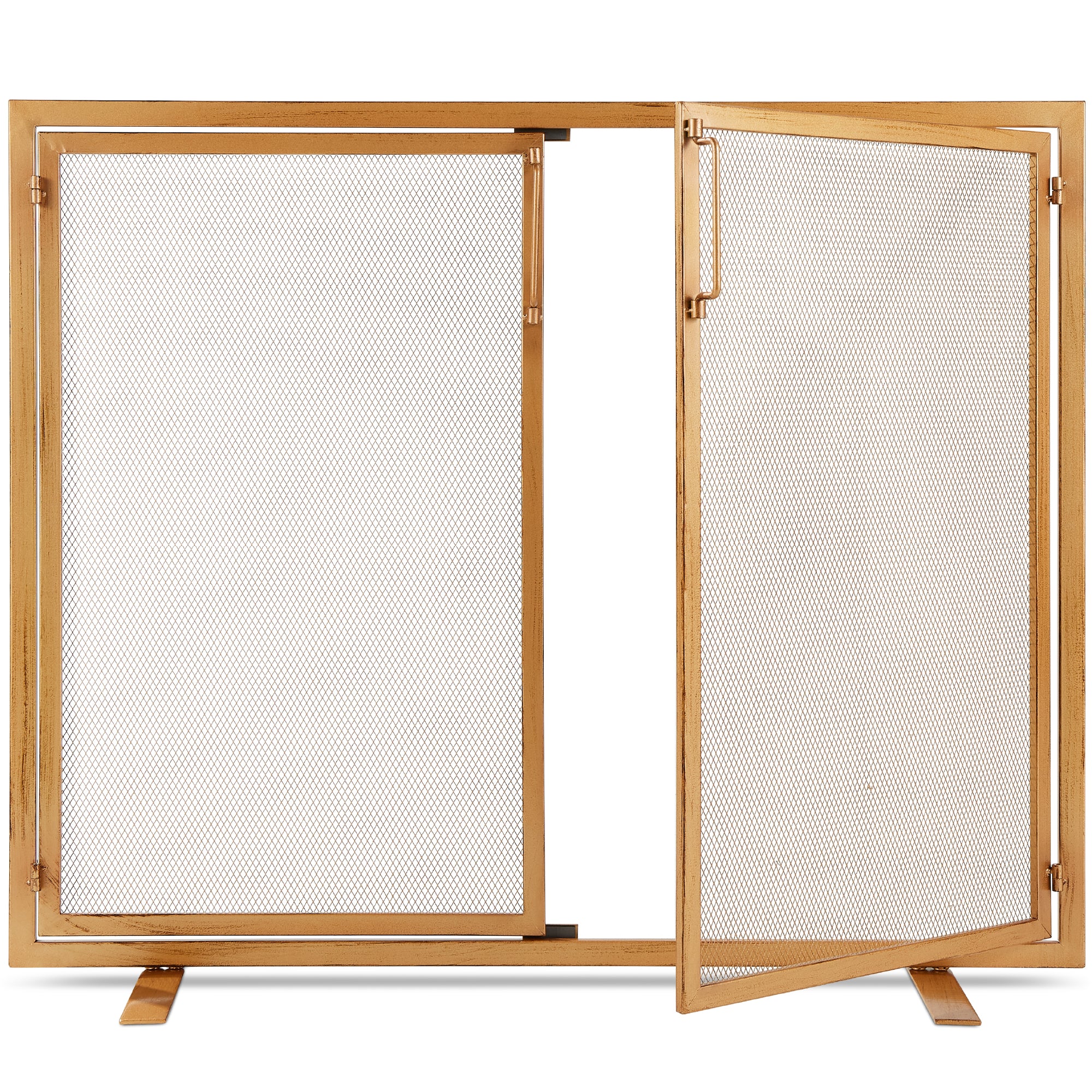 2-Door Wrought Iron Fireplace Screen w/ Magnetic Doors - 38.5x41in