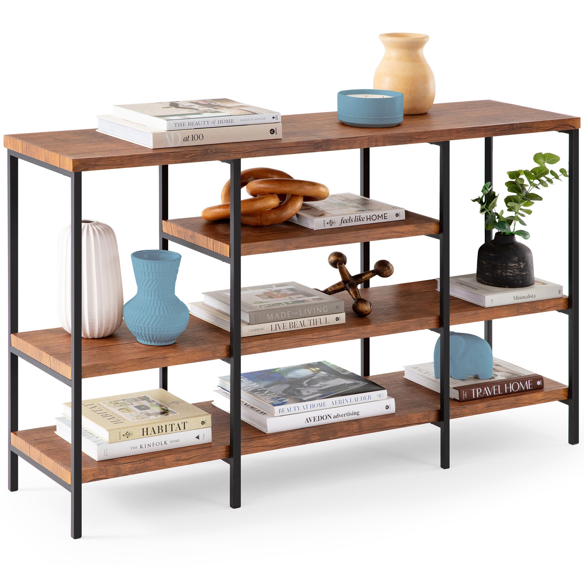 4 Tier Industrial Console Table w Tall Shelf Space 55in