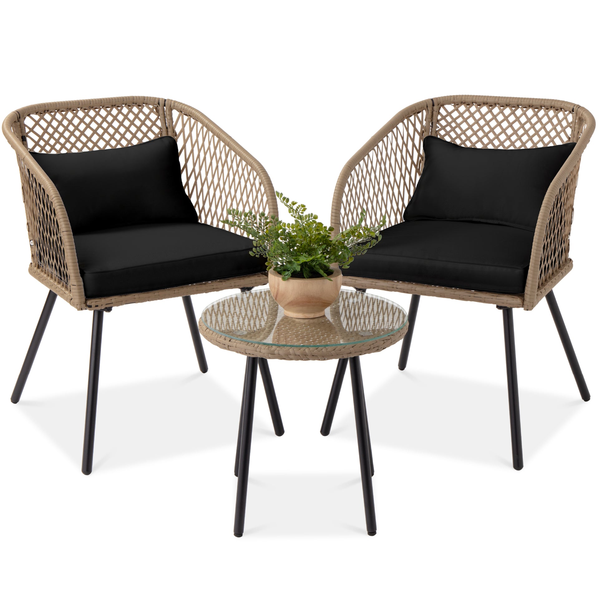 4-Piece Rope Wicker Outdoor Conversation Set w/ Cushions, Table