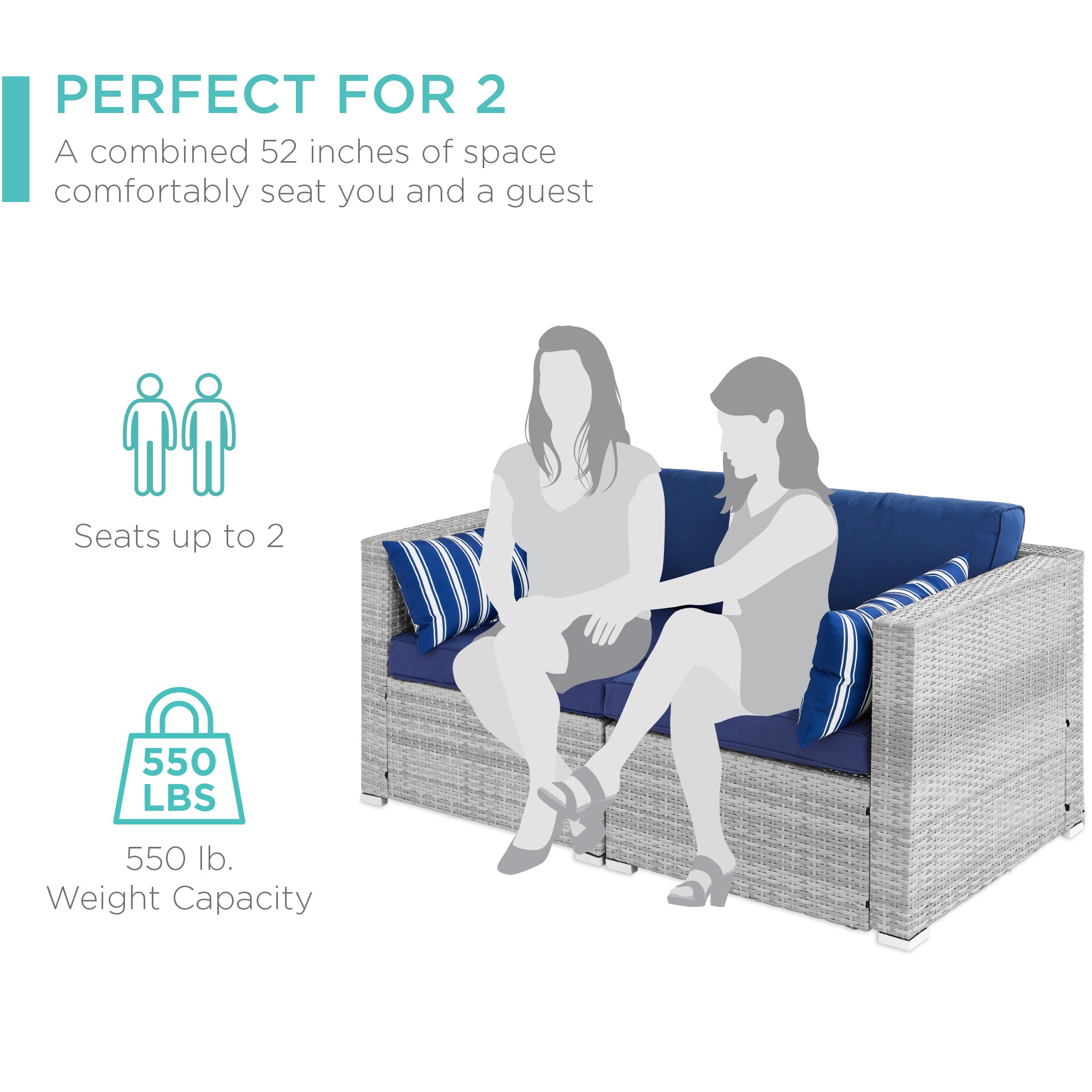 Colell Outdoor Furniture Loveseat Patio 2 Seater Couch Small Sofa No-Slip Cushions Pillows Waterproof Cover Hokku Designs Cushion Color: Peacock Blue