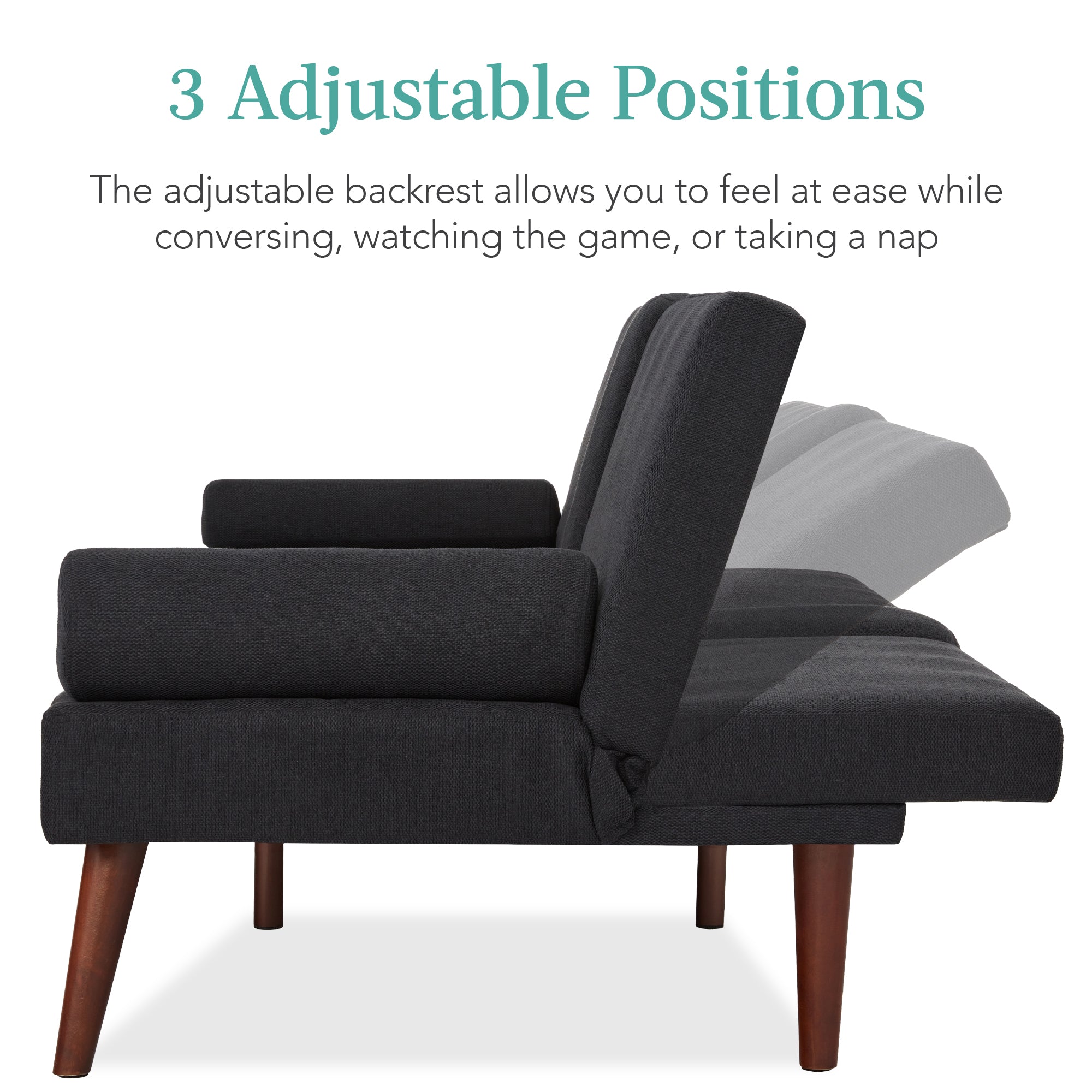 Fabric Upholstered Convertible Futon w/ Rounded Armrests, 2