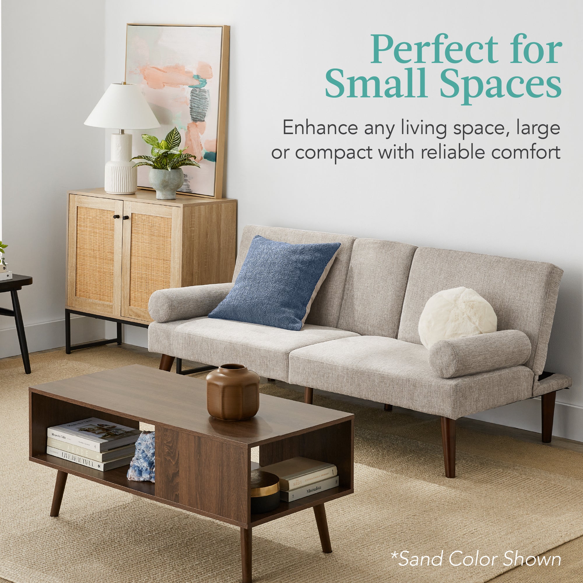 Fabric Upholstered Convertible Futon w/ Rounded Armrests, 2