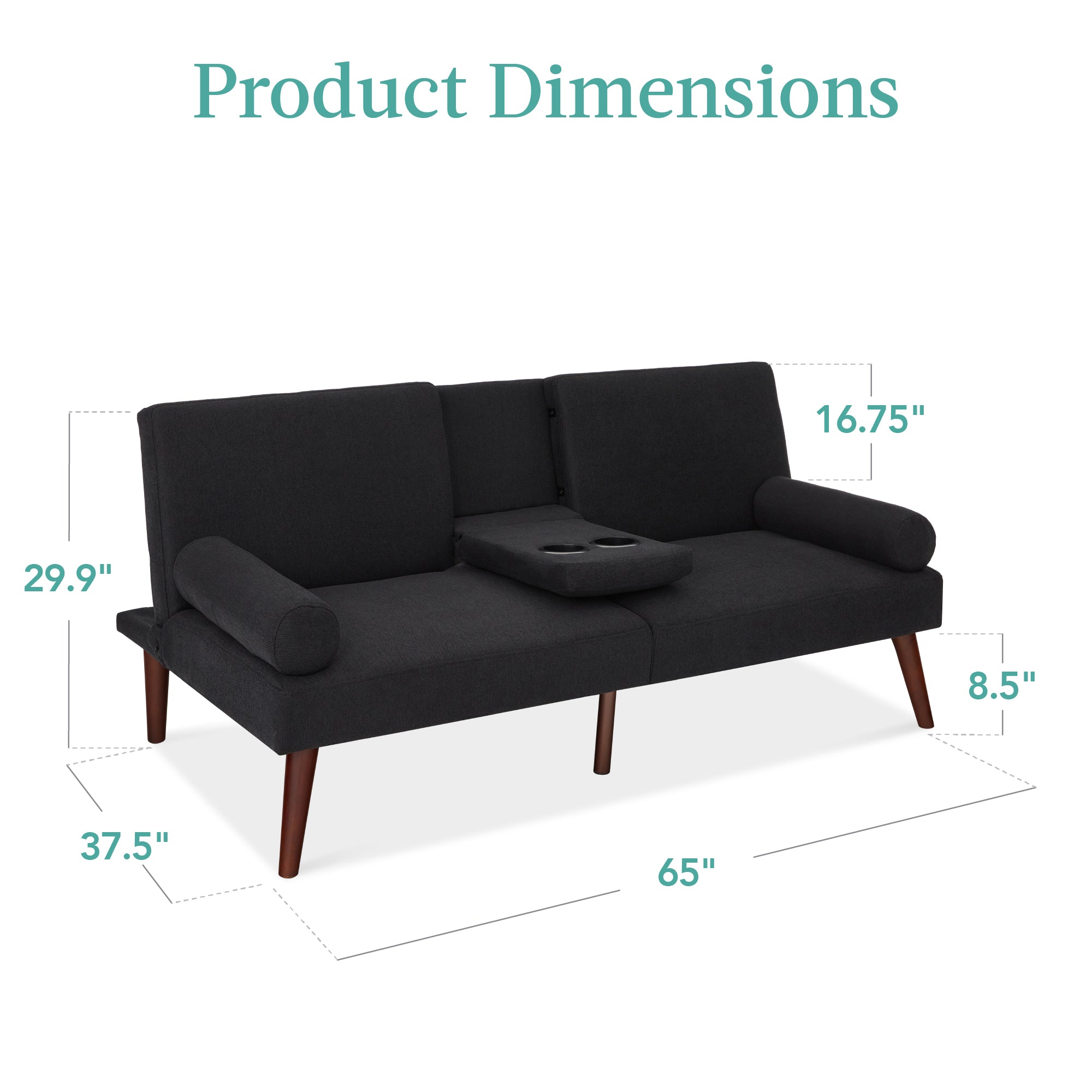 Fabric Upholstered Convertible Futon with Rounded Armrests - Thumbnail 3