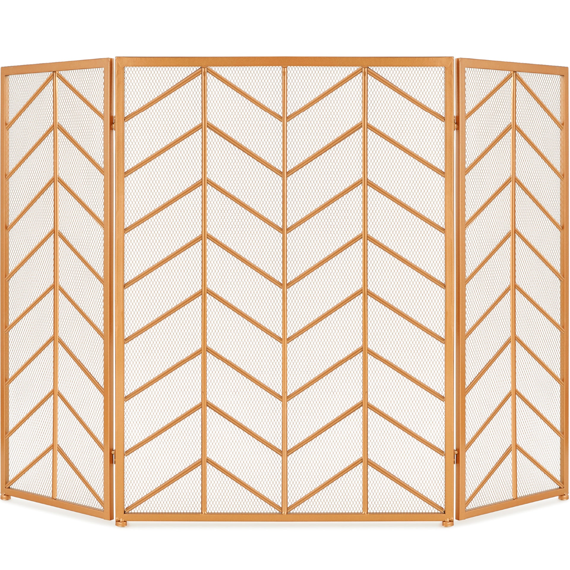 3 Panel Iron Chevron Fireplace Screen w Handles 52x31in