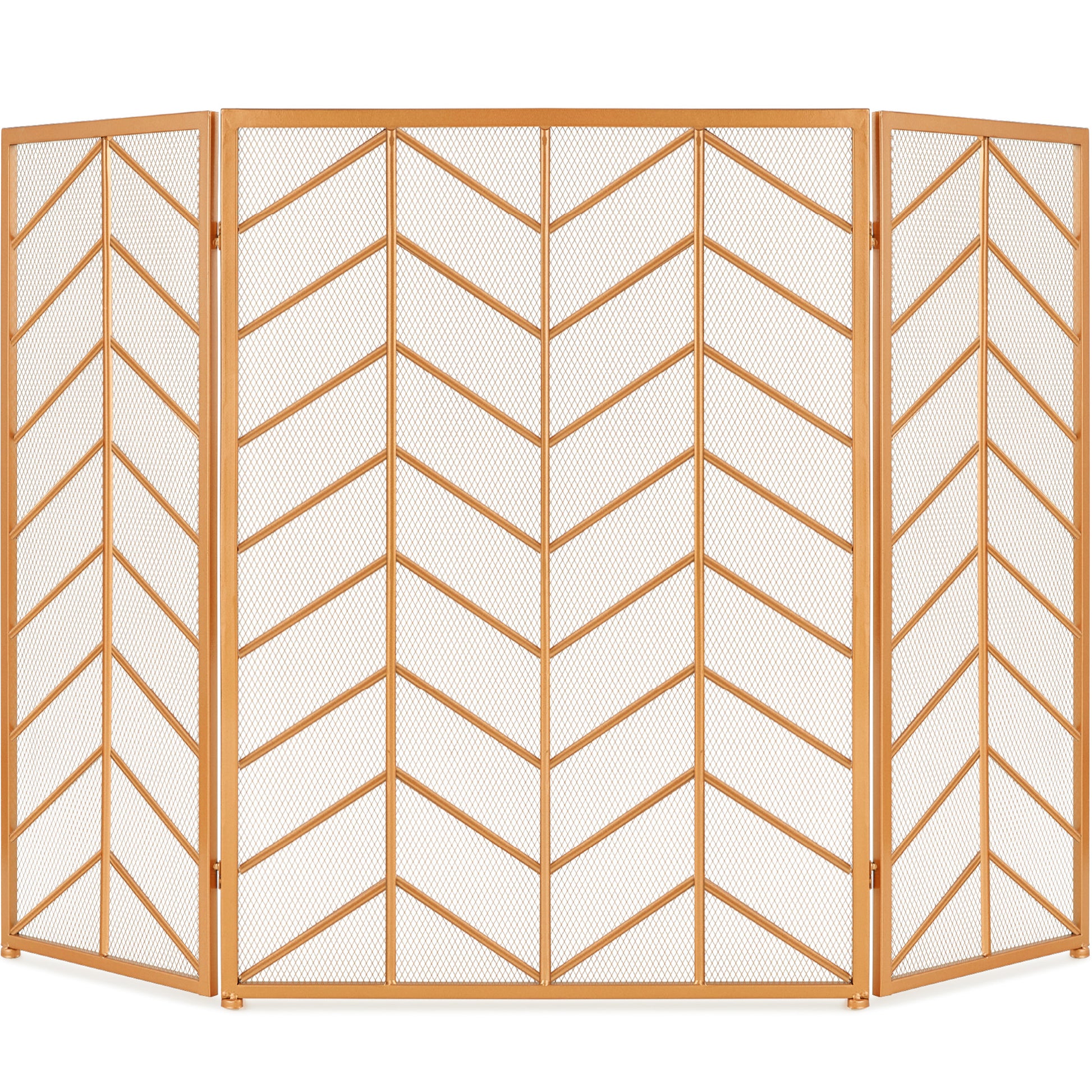 3-Panel Iron Chevron Fireplace Screen w/ Handles - 52x31in