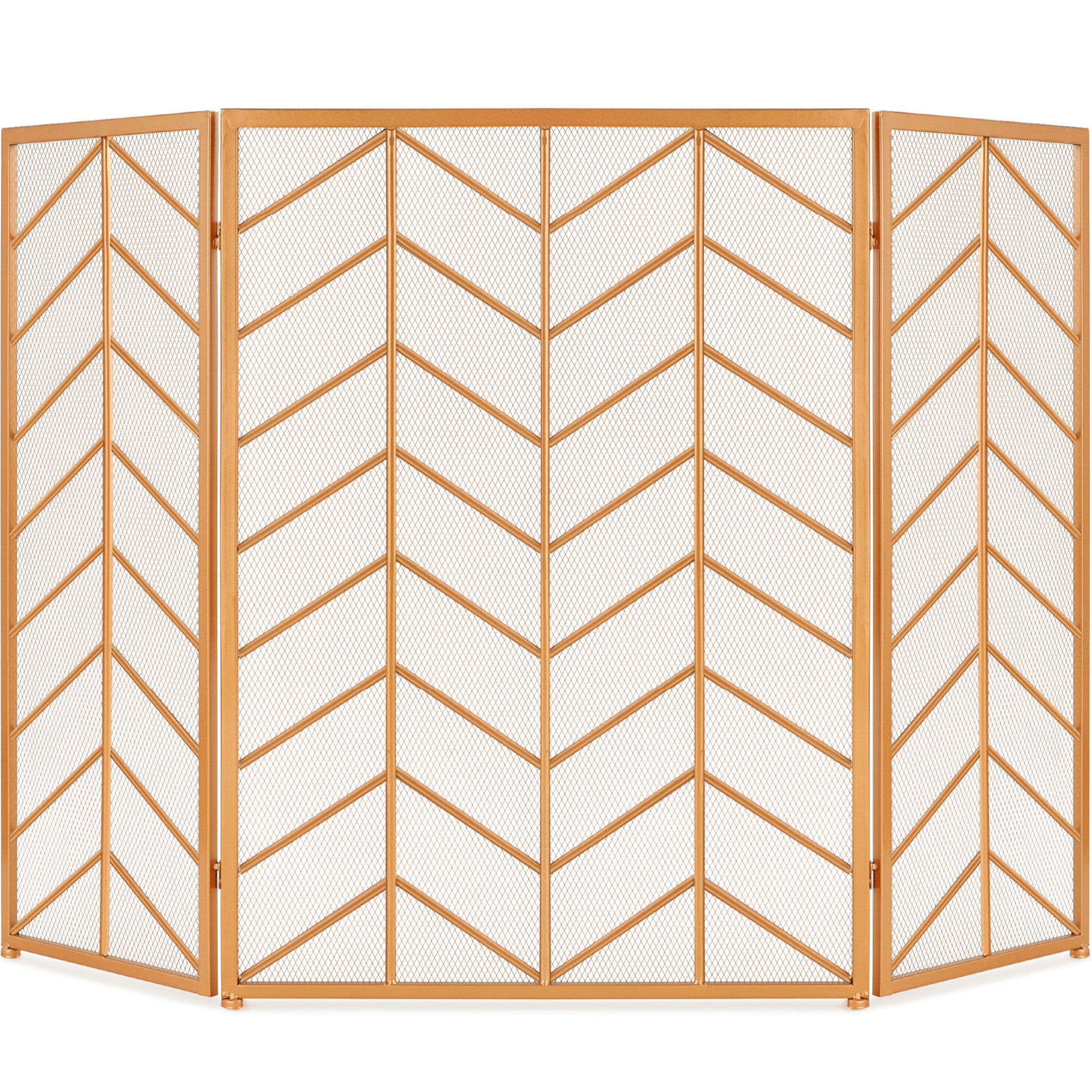 3-Panel Iron Chevron Fireplace Screen w/ Handles - 52x31in