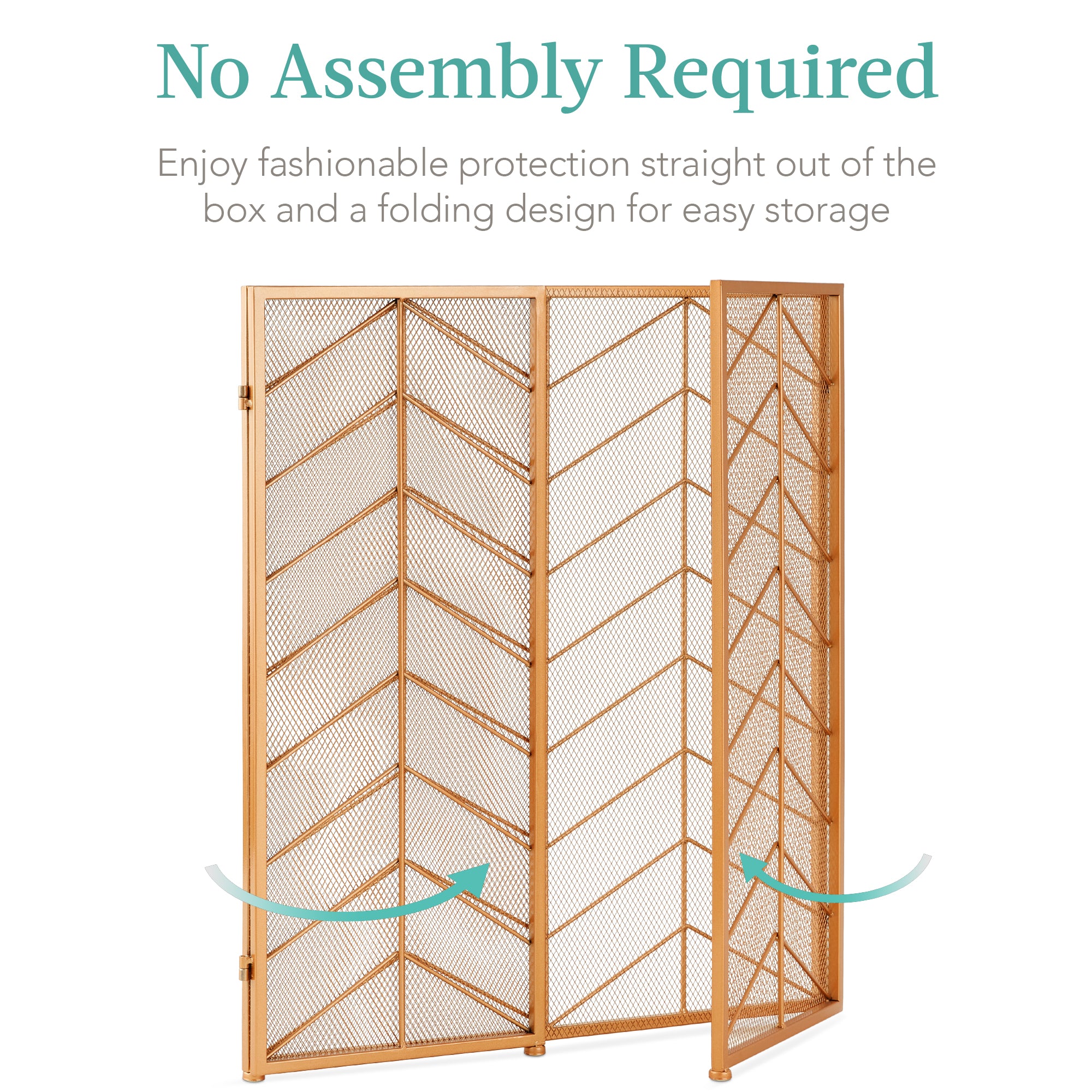 3-Panel Iron Chevron Fireplace Screen w/ Handles - 52x31in