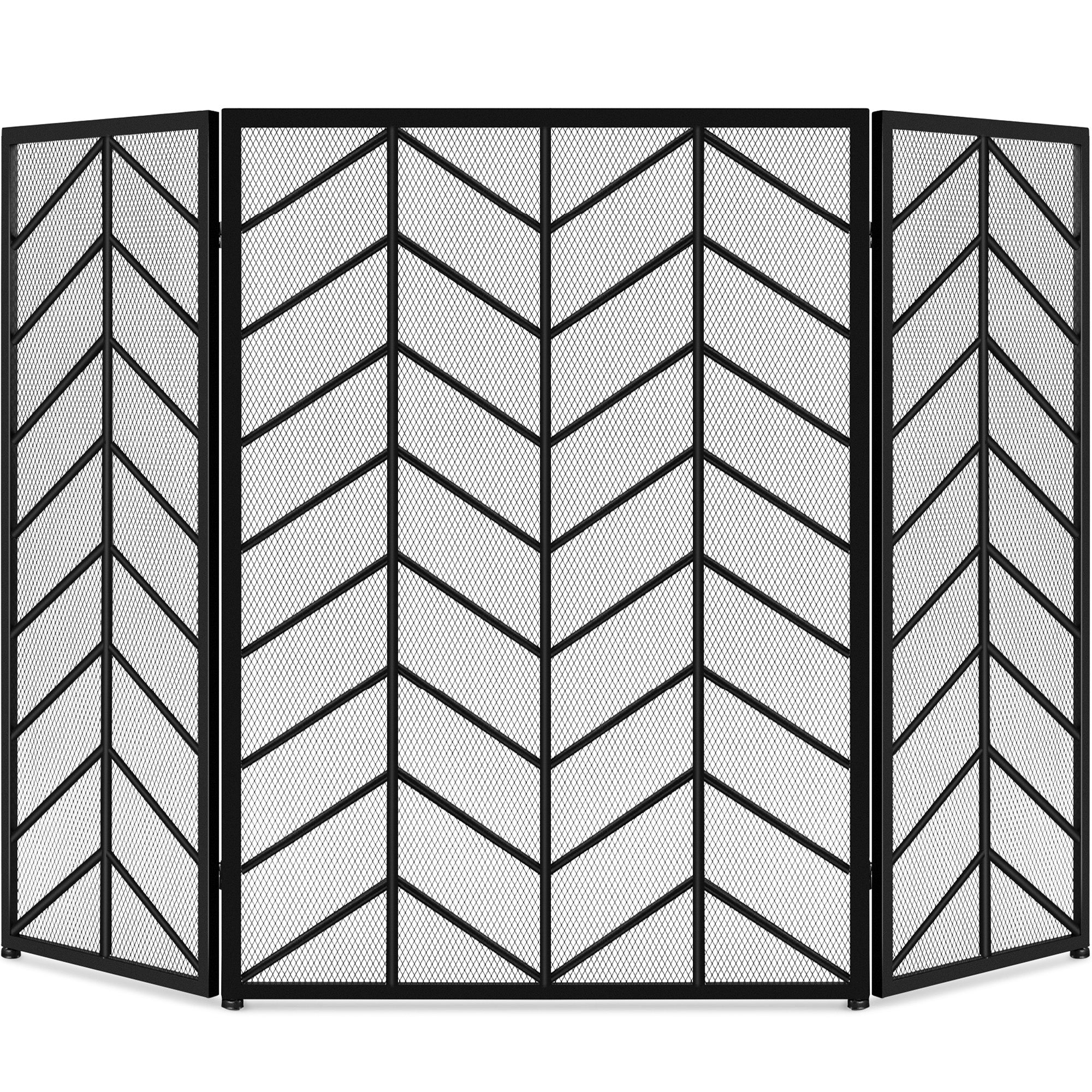 3-Panel Iron Chevron Fireplace Screen w/ Handles - 52x31in – Best