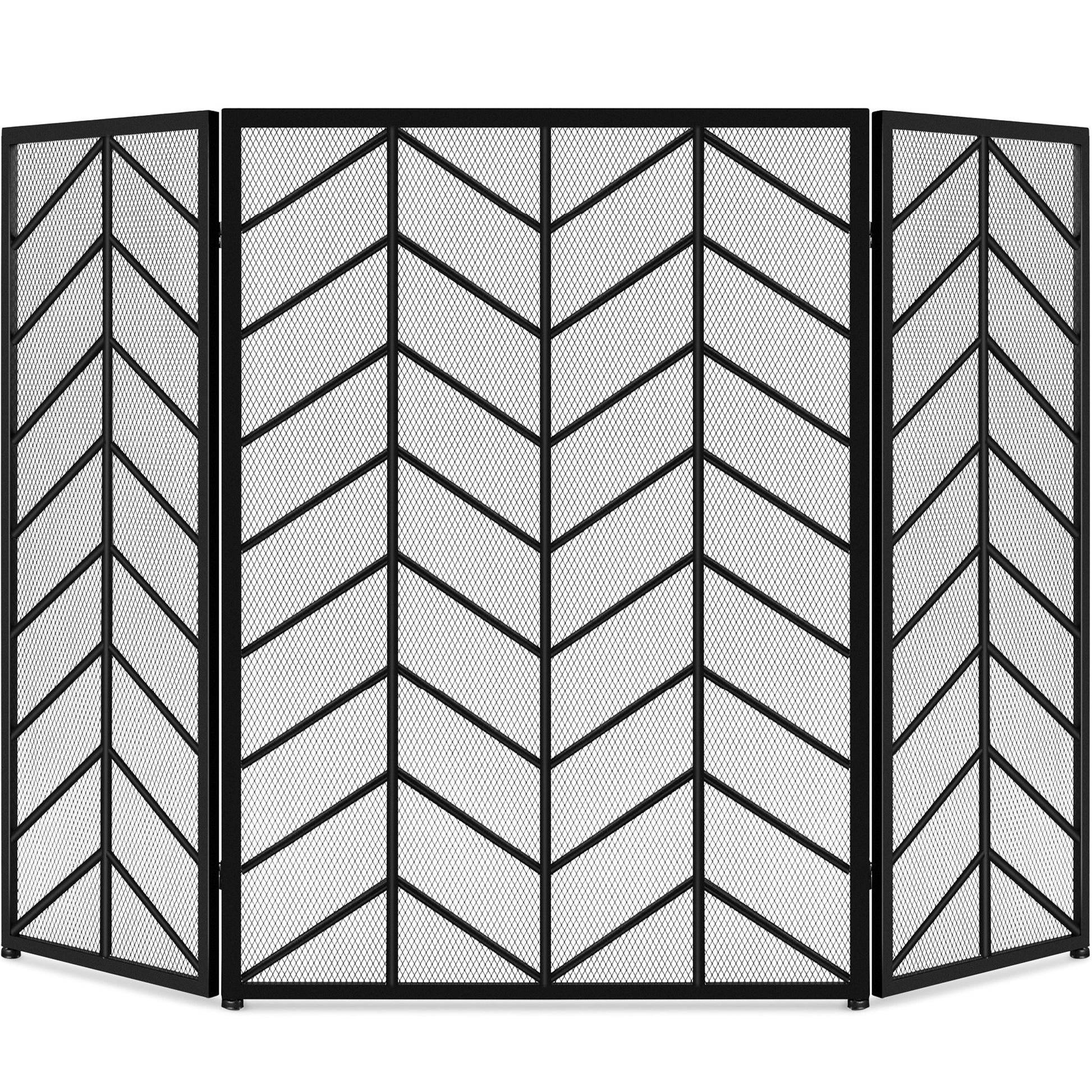 3-Panel Iron Chevron Fireplace Screen w/ Handles - 52x31in