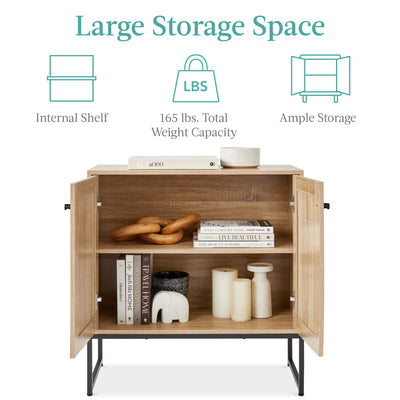 2-Door Rattan Storage Cabinet Accent Furniture for Living Room w