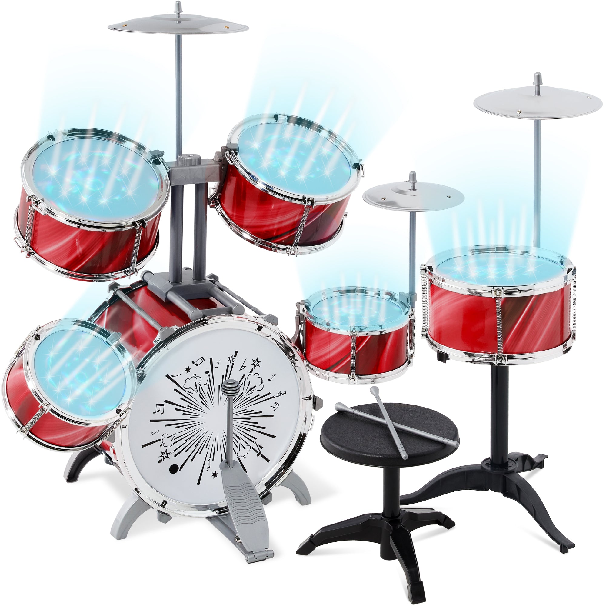 18 Piece Kids Beginner Drum Kit Musical Instrument Toy Set w LED Lig Best Choice Products