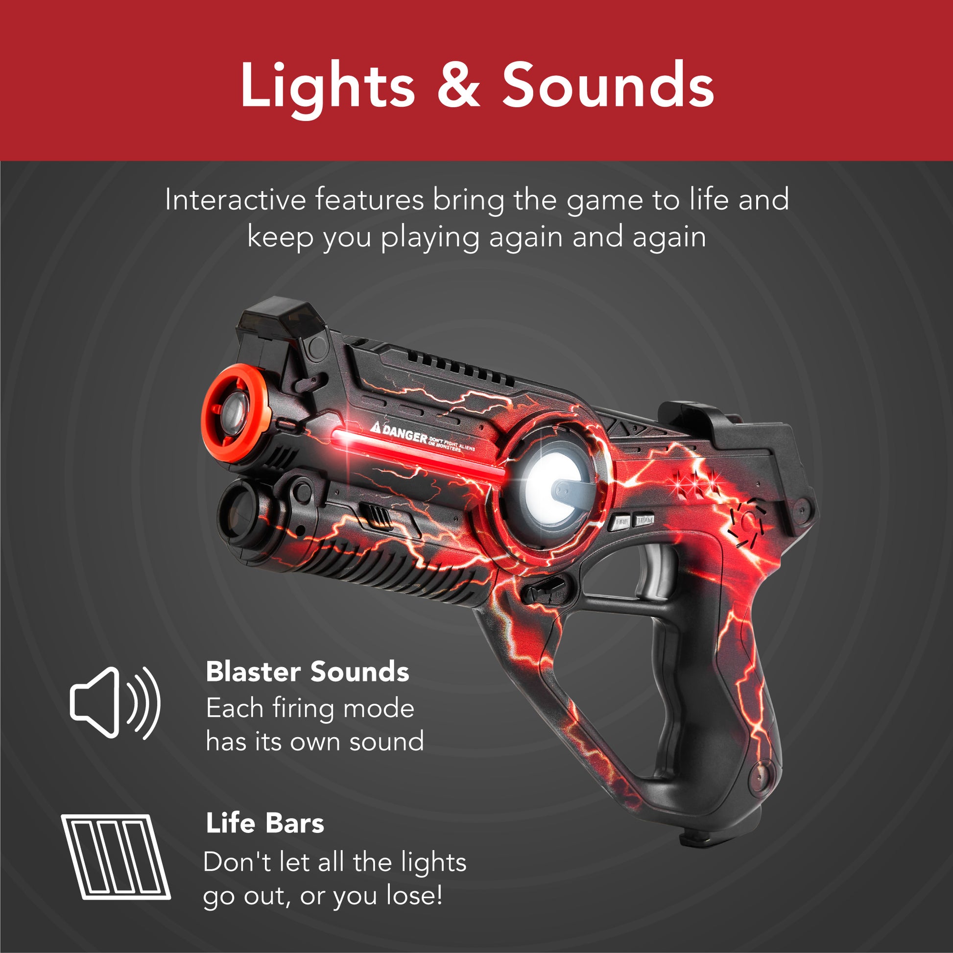 Set of 4 Infrared Laser Tag Blasters & Vests for All Ages w/ Electric Theme