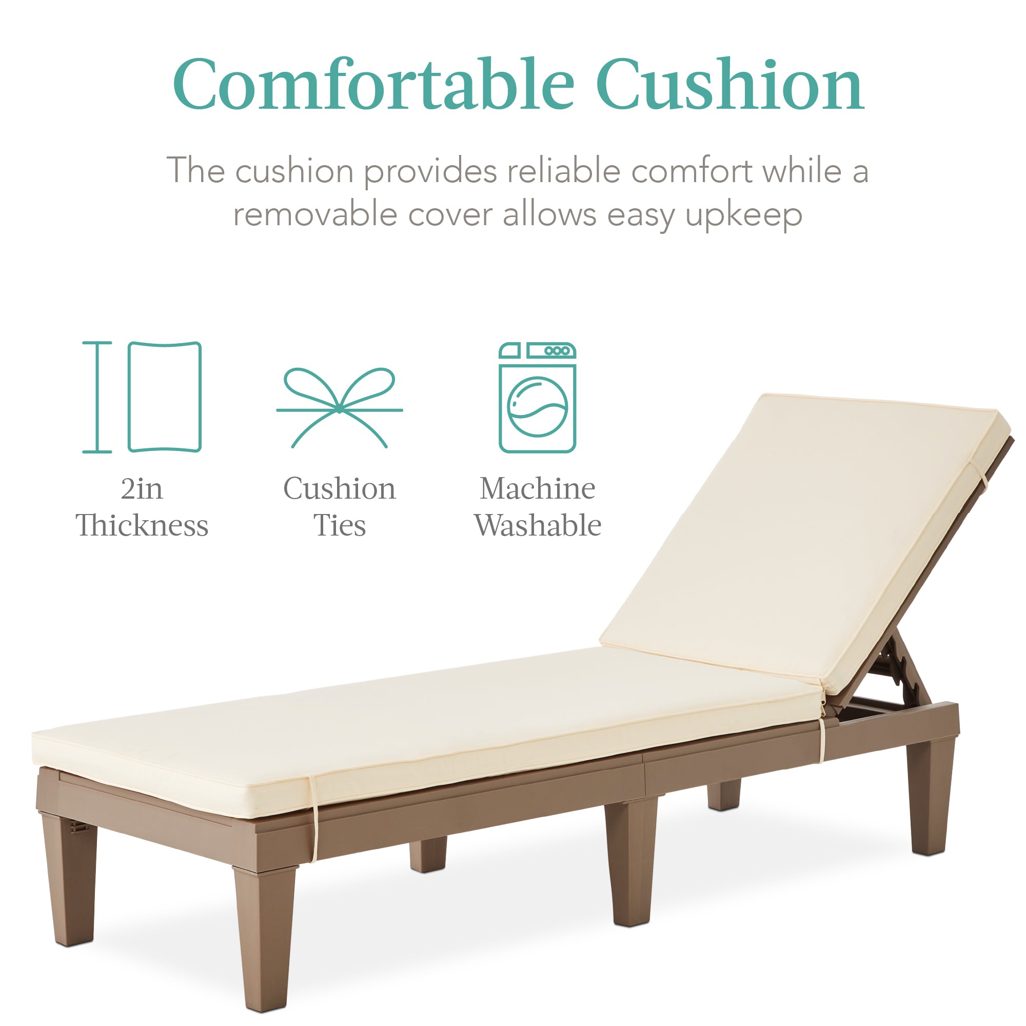 SINGES Lounger Cushion Patio Chaise Lounge Cushion Outdoor Mattress Recliner  Padded Seat Cushion Reclining Chair Rocking with Ties 