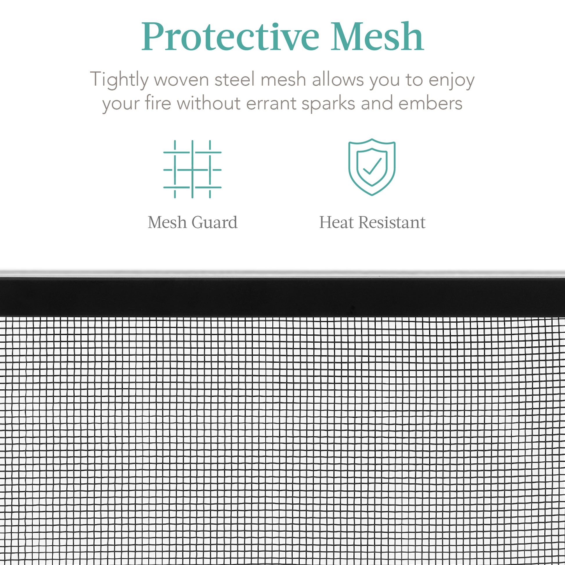 Single Panel Handcrafted Steel Mesh Fireplace Screen w/ Handles - 38x27in